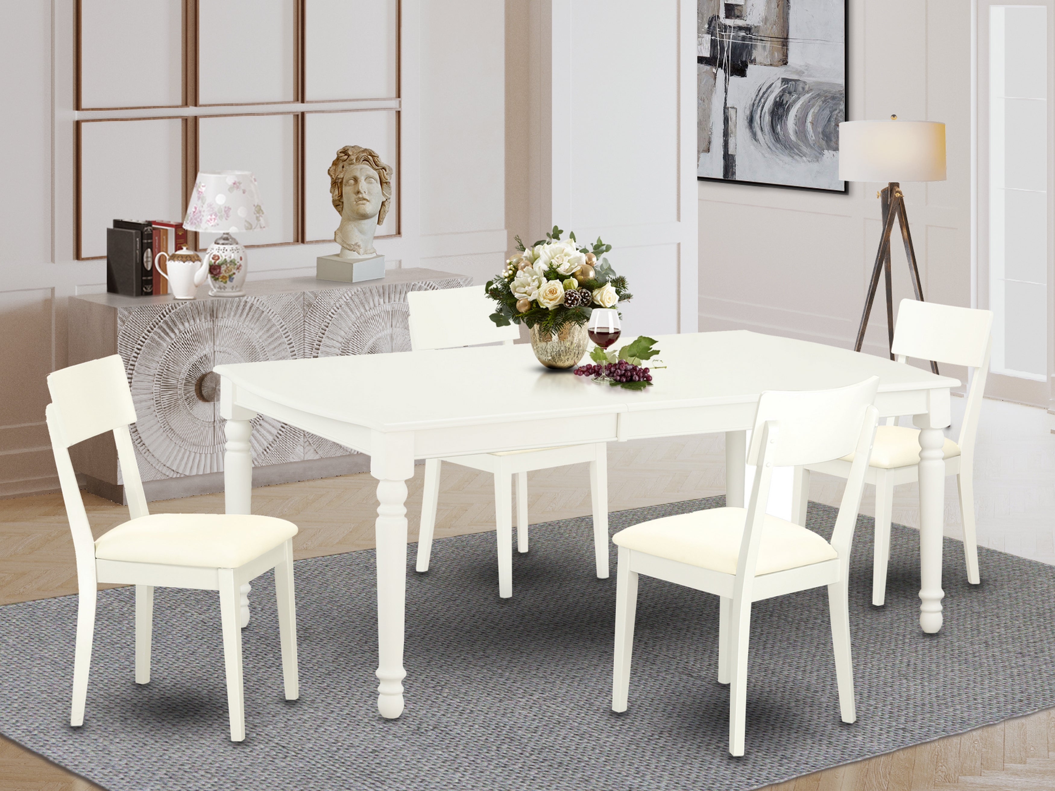 DOAD5-LWH-LC 5 PC kitchen tables and chair set with one Dover dining table and 4 kitchen chairs in a Linen White Finish