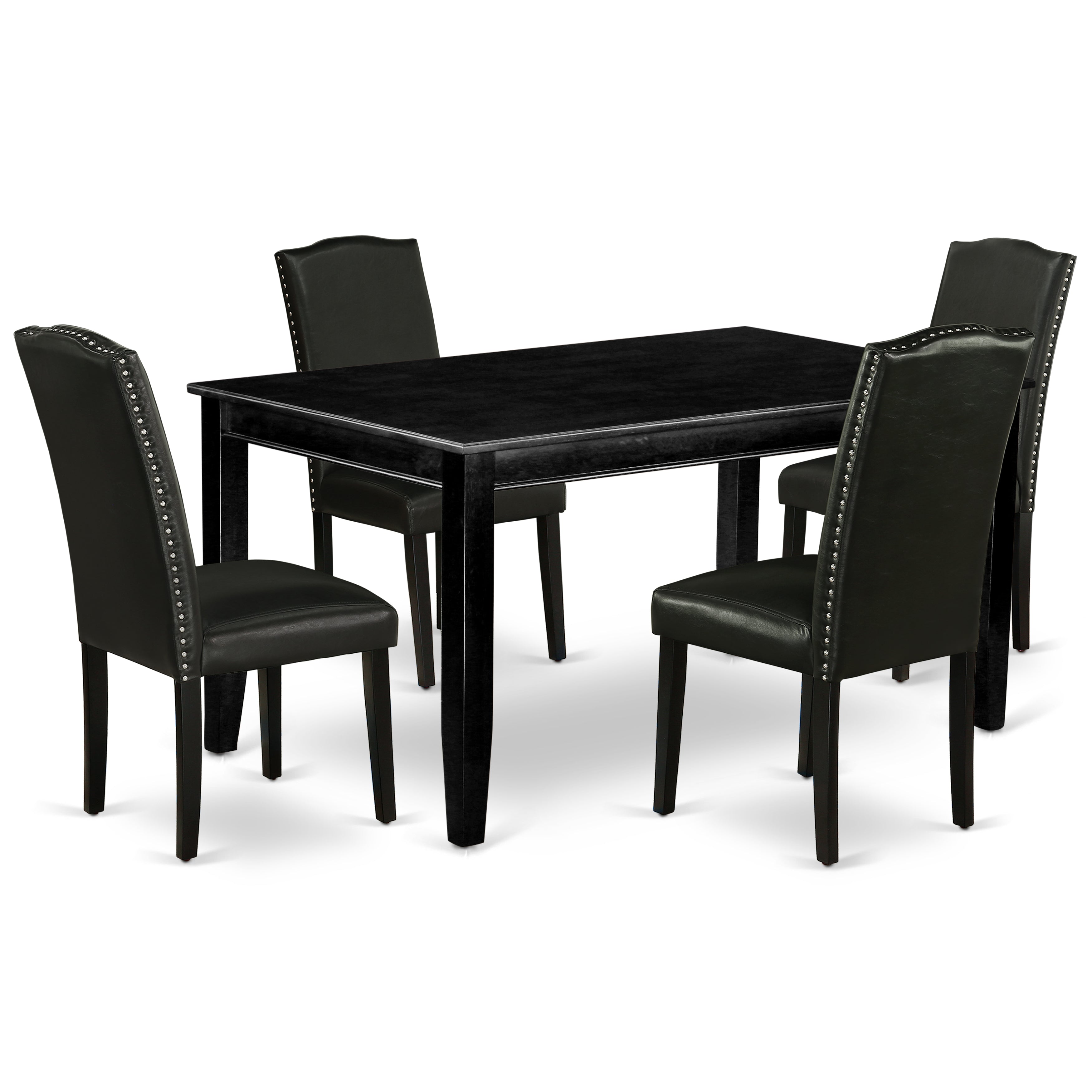 DUEN5-BLK-69 5Pc Rectangle 60 Inch Dining Table And Four Parson Chair With Black Leg And Pu Leather Color Black
