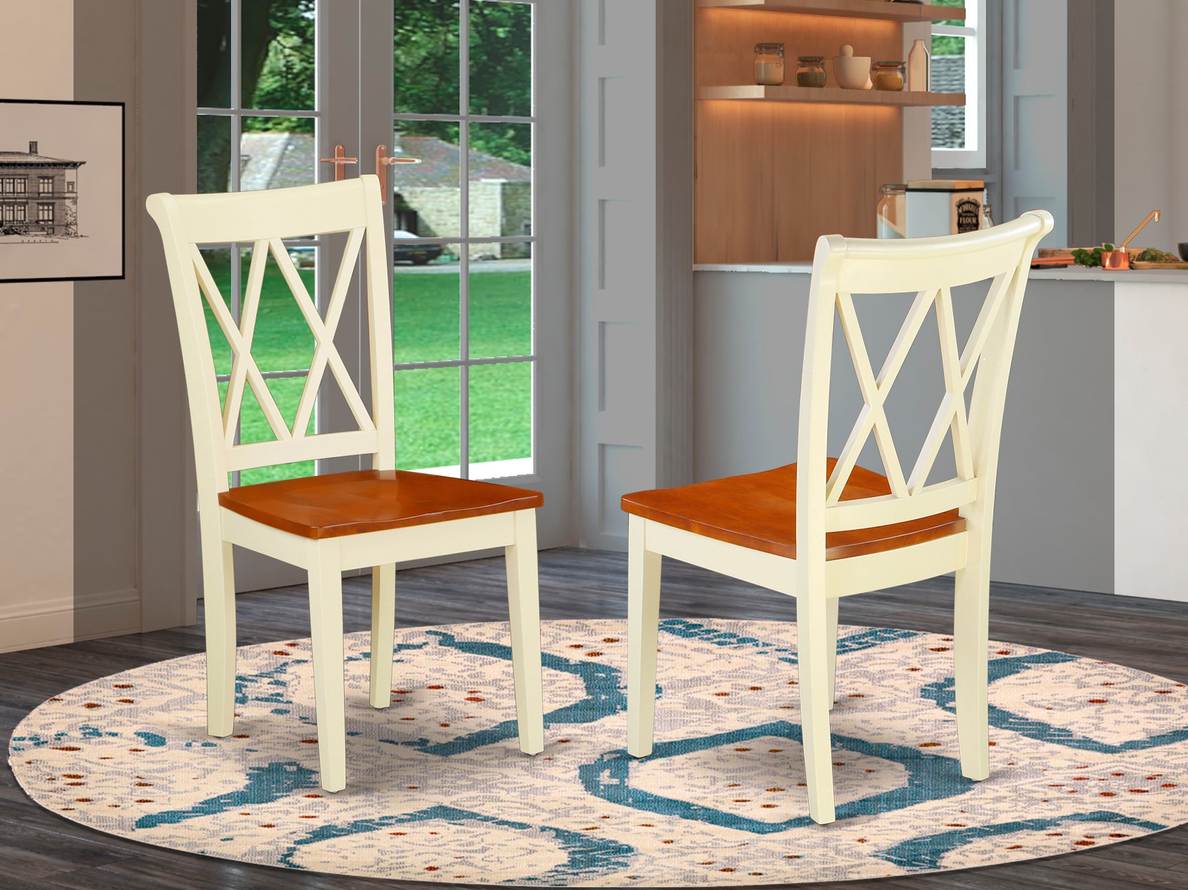 CLC-BMK-W Clarksville Double X-back chairs in Buttermilk & Cherry finish