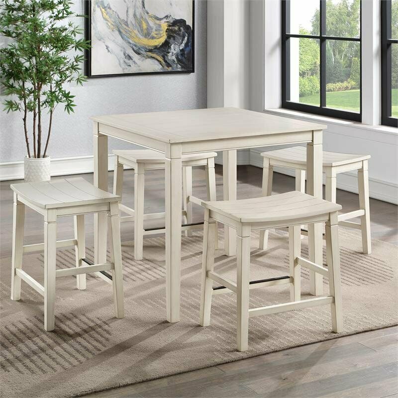 Westlake Weathered Ivory Wood 5-Piece Counter Height Dining Set