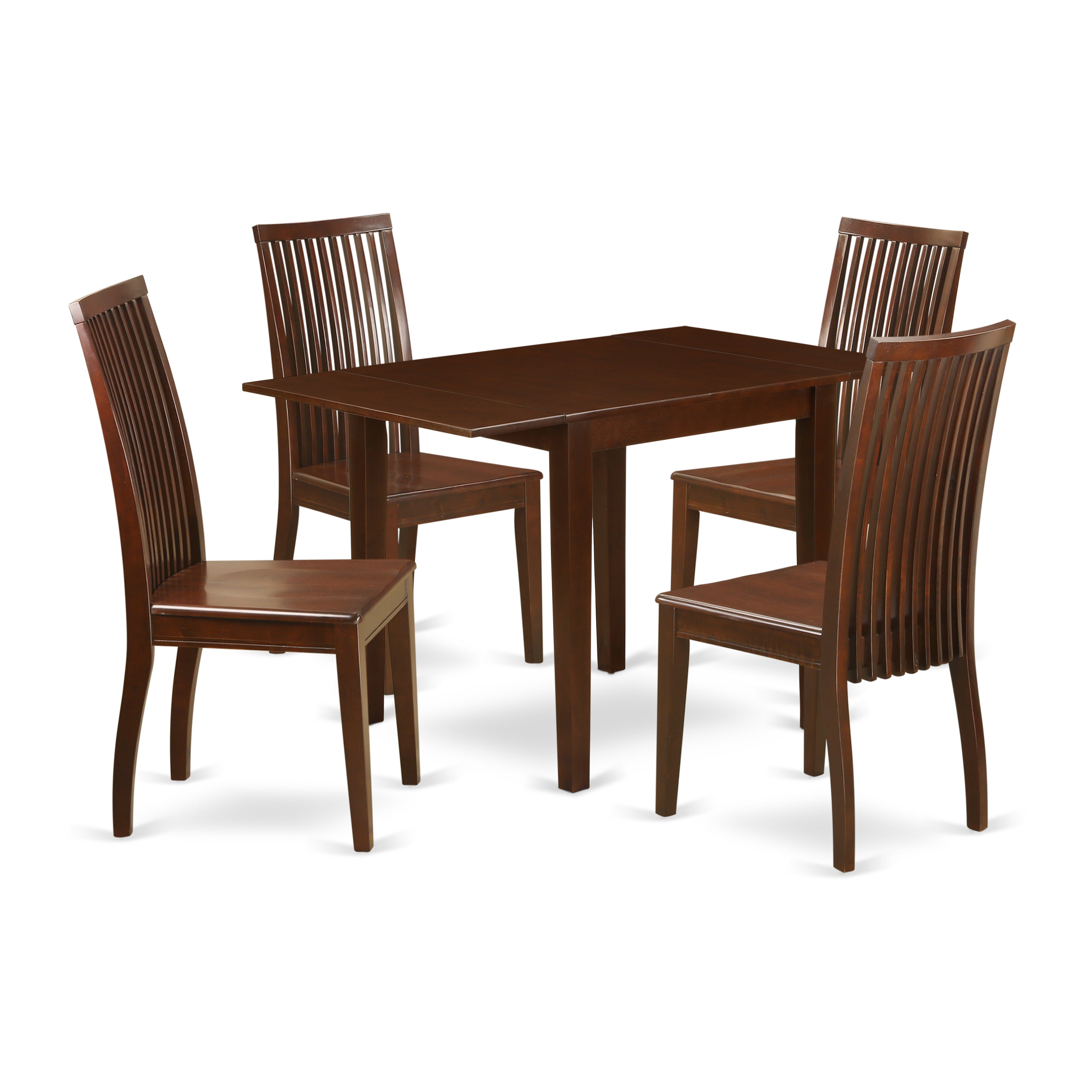 East West Furniture NDIP5-MAH-W 5Pc Dining Table Set Contains a Small Kitchen Table and 4 Dinette Chairs with Rubberwood Seat and Slat Back, Mahogany Finish