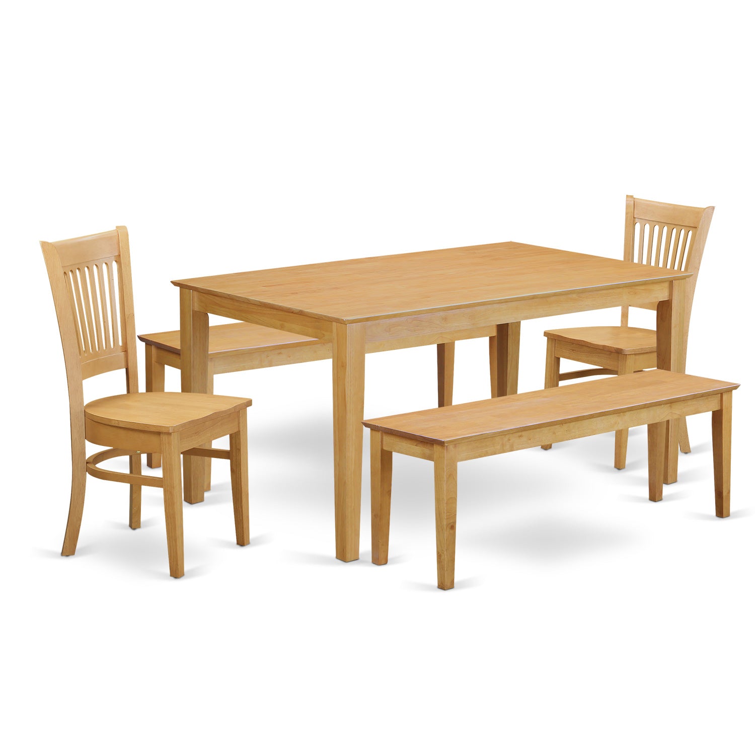 CAVA5C-OAK-W 5 PcTable set - Table and 2 dinette Chairs together with 2 benches