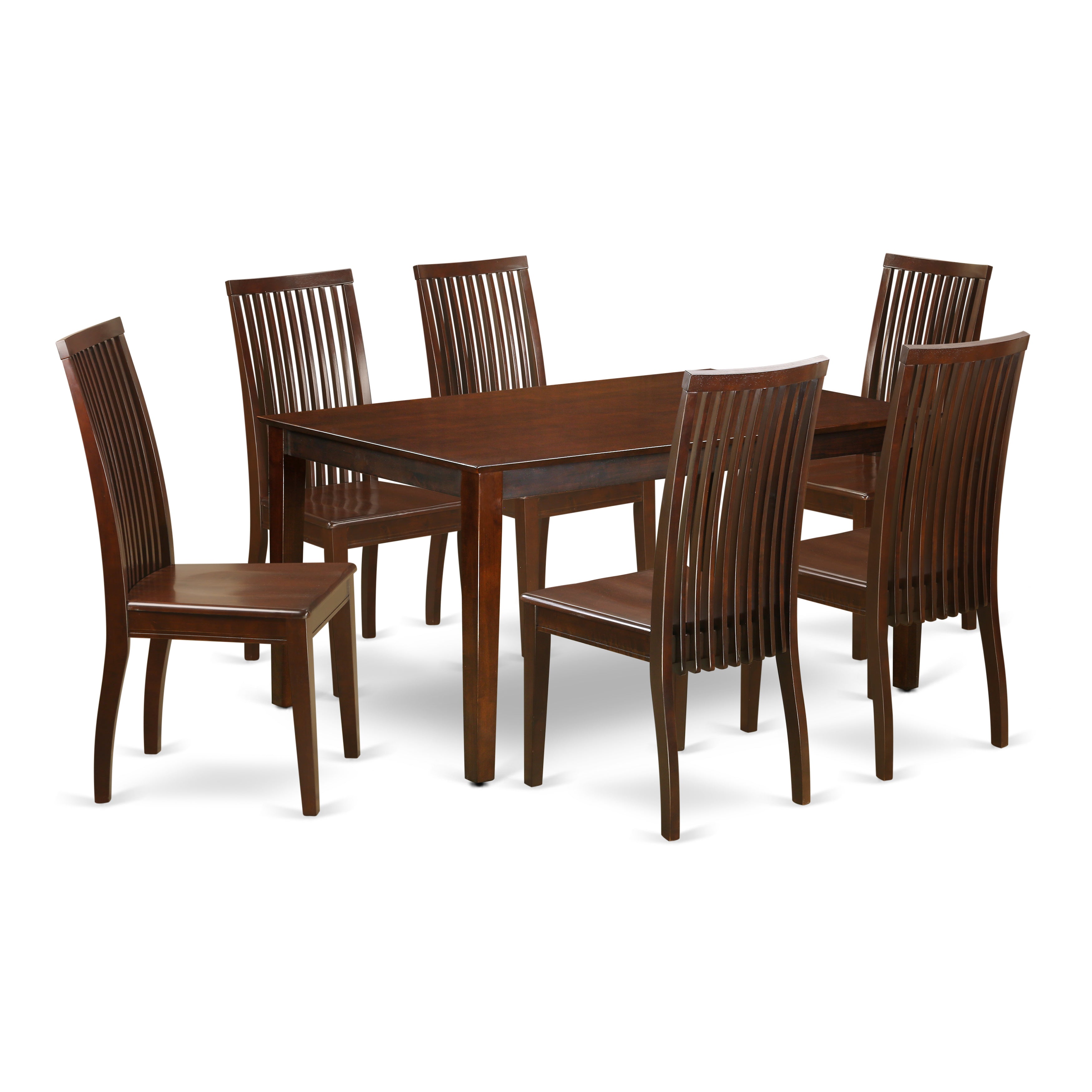 CAIP7-MAH-W 7 Piece dining table set- Solid Top dining room table and 6 Wood Seat dining chairs