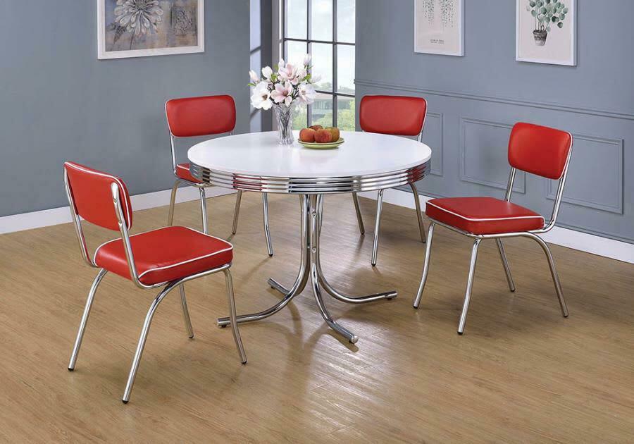 Coaster Cleveland 5 Piece Retro Round Dining Set in White and Red