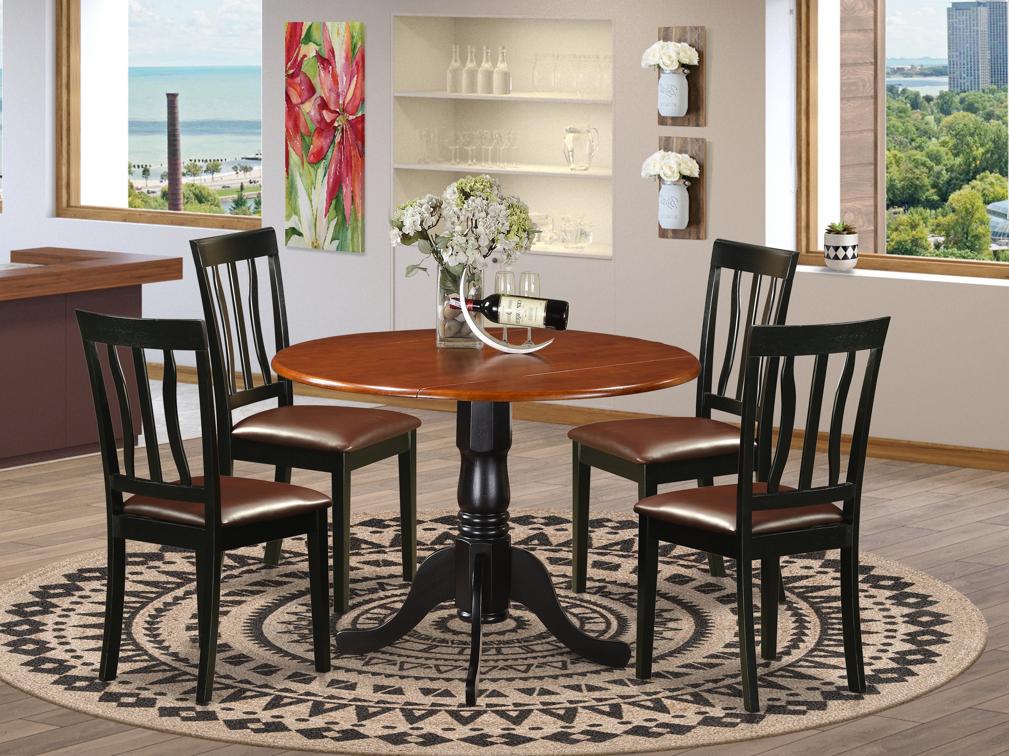 DLAN5-BCH-LC Dining set - 5 Pcs with 4 Wood Chairs