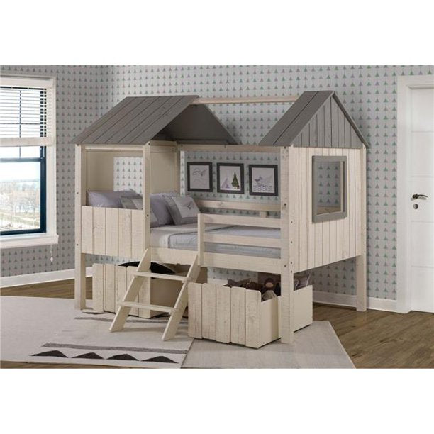 Full House Low Loft with Dual Underbed Drawers, Rustic Sand & Grey