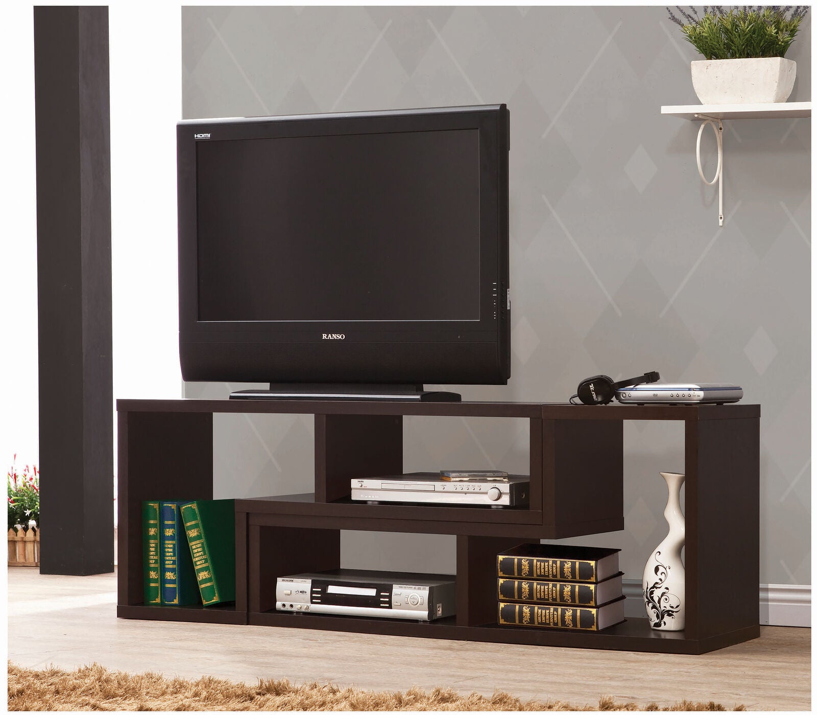 Velma Modern Convertable Bookcase And TV Console in Cappuccino