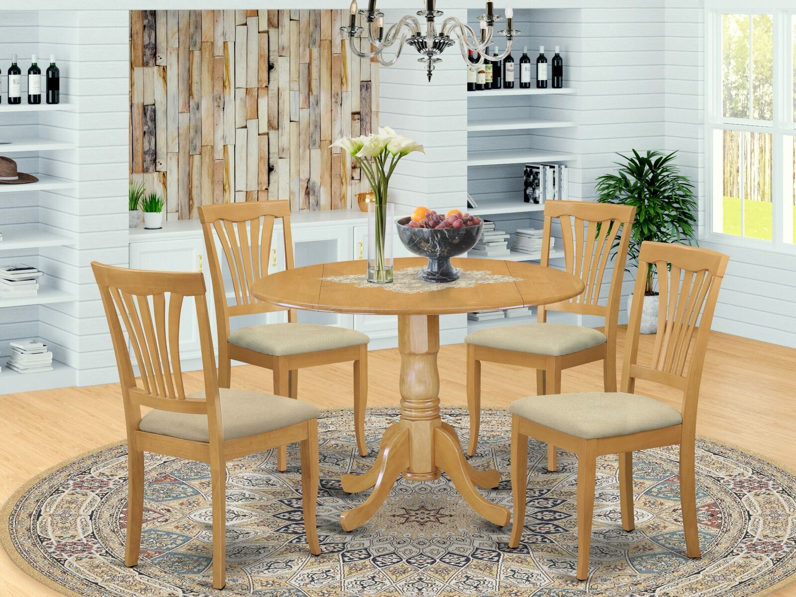 Dublin 5 Piece Drop Leaf Dining Dinnette Table Set with Microfiber Seat Chairs