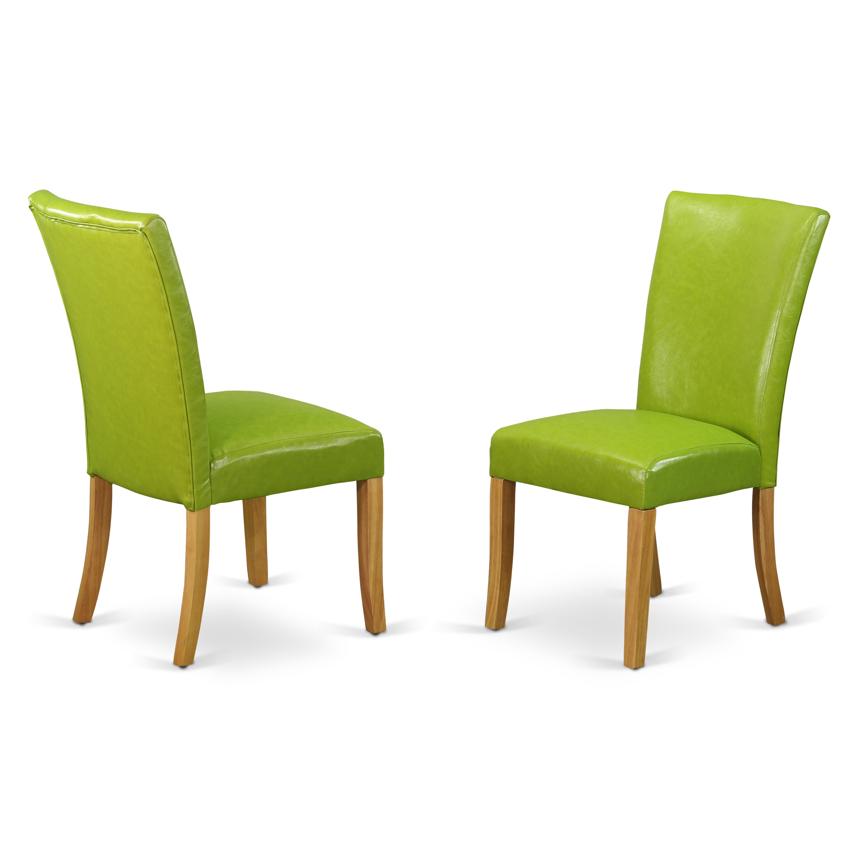 East West Furniture MZAL3-OAK-51 3Pc Kitchen Set Contains a Modern Dining Table and 2 Parson Chairs with Autumn Green Color PU Leather, Drop Leaf Table with Full Back Chairs, Oak Finish