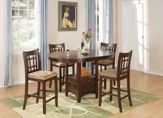 Lavon 5 Piece Counter Height Dining Table Chairs Dinette Set in Brown And Tan