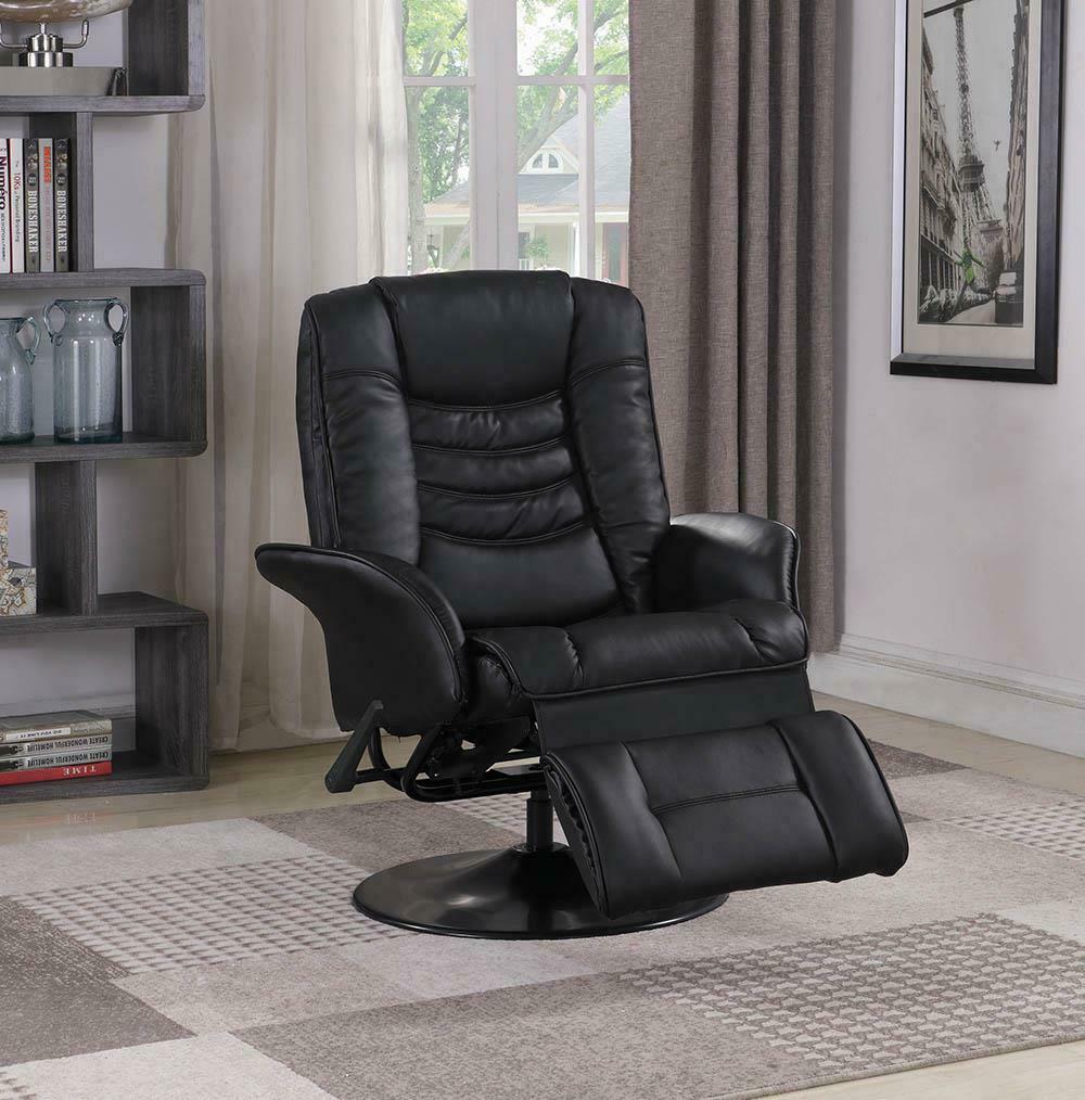 Coaster Upholstered Leatherette Swivel Recliner Black 600229