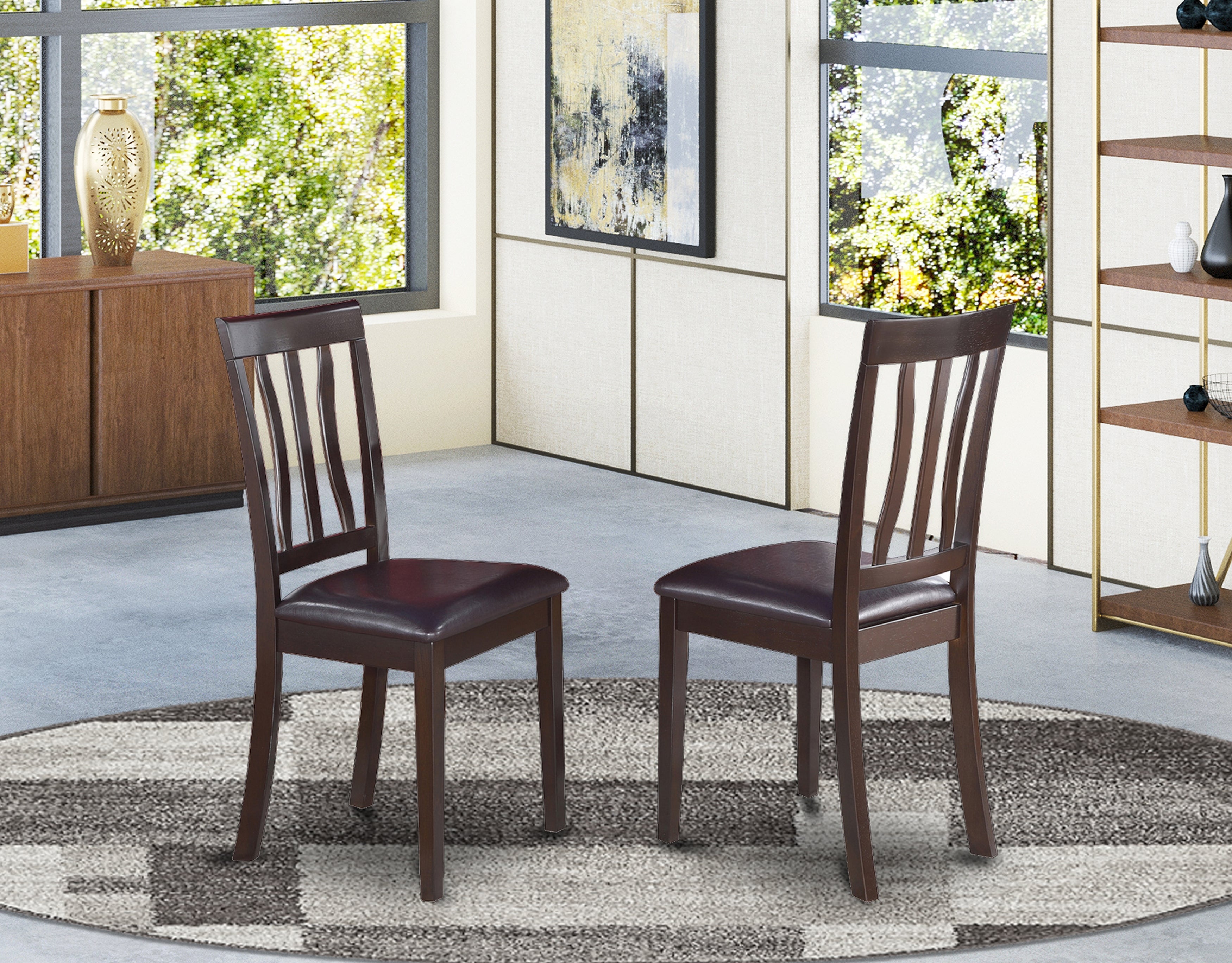 ANC-CAP-LC Antique Dining Chair Faux Leather Seat with Cappuccino Finish Set of 2