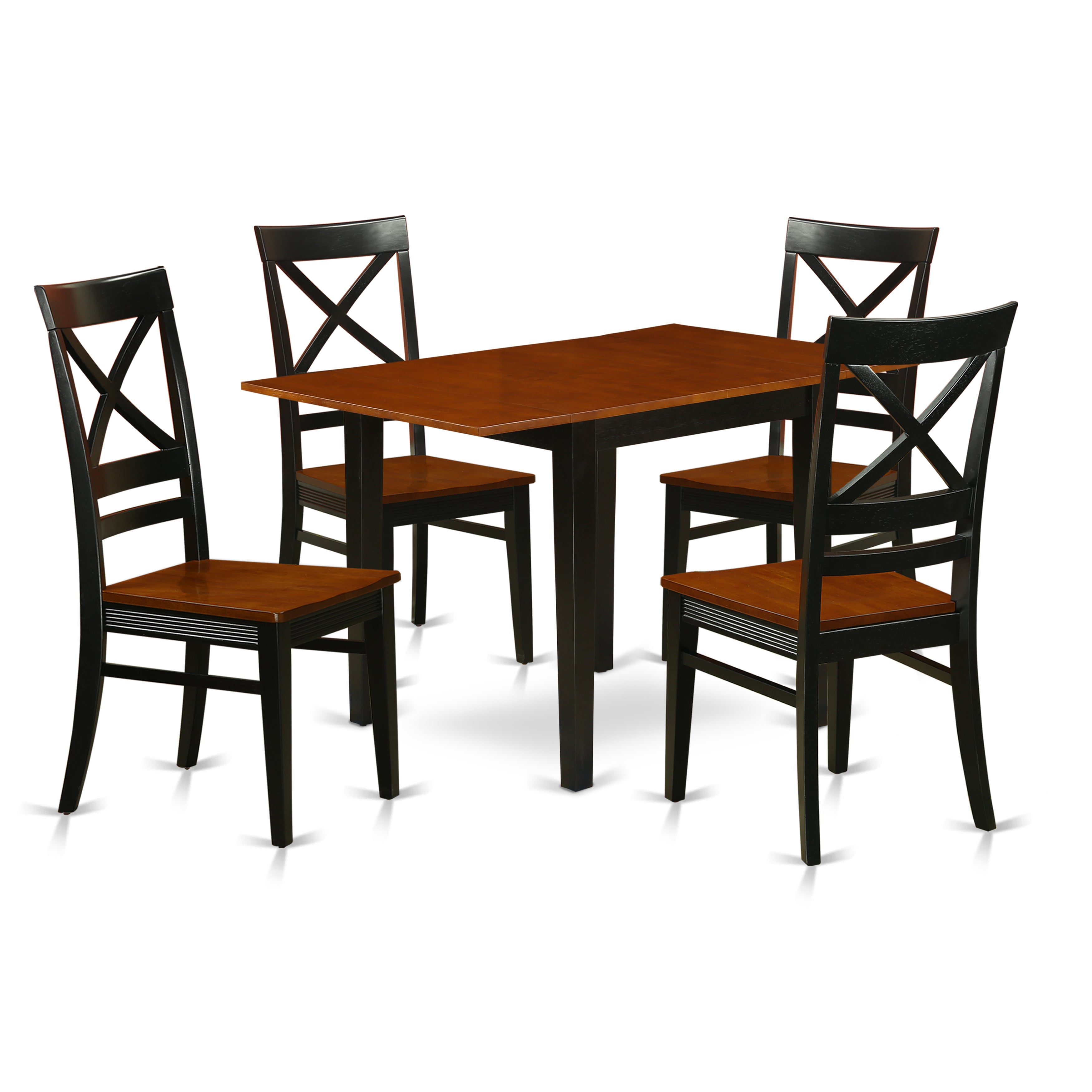 East West Furniture NDQU5-BCH-W, 5Pc Dinette Set for Small Spaces Offers a Wood Dining Table and 4 Dining Chairs with Solid Wood Seat and X Back, Black and Cherry Finish