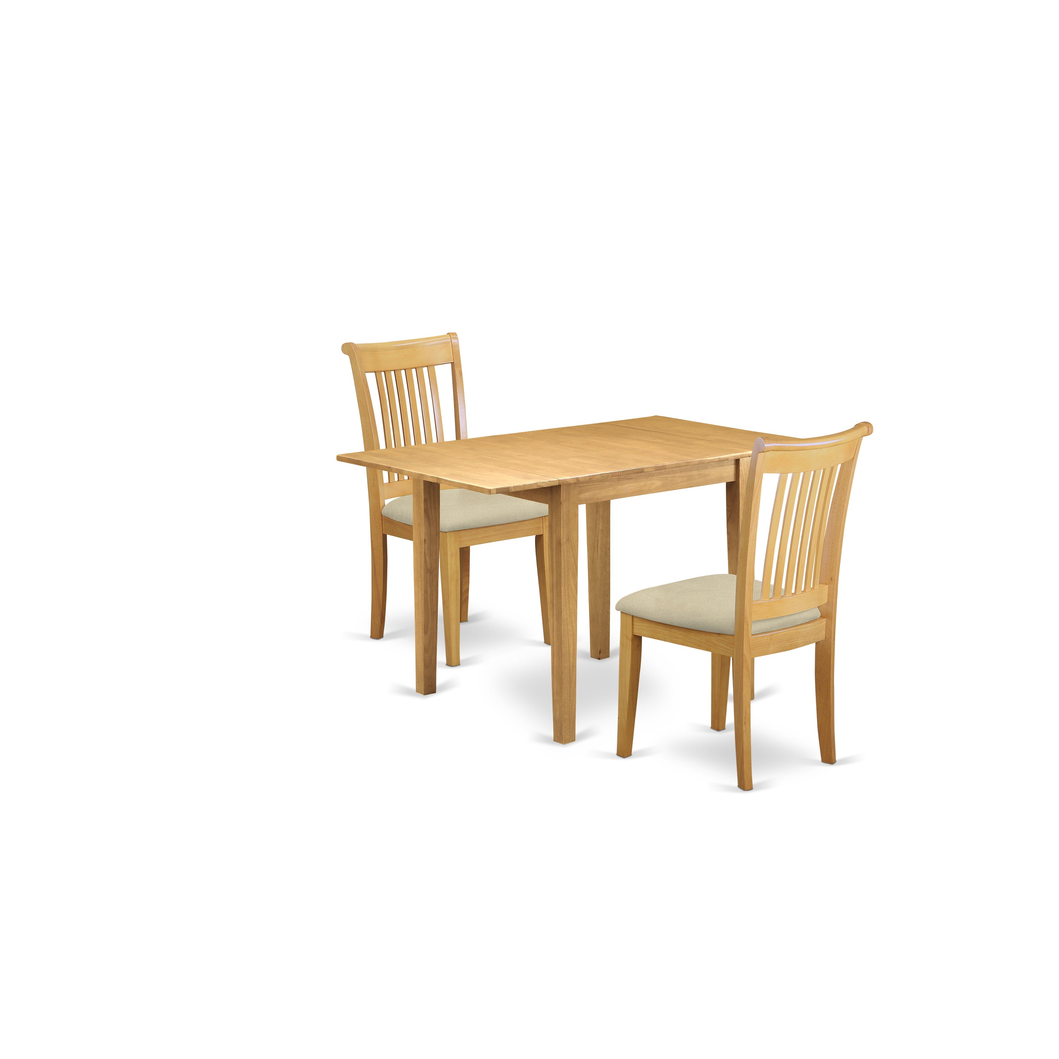 East West Furniture NDPO3-OAK-C, 3Pc Dinette Set for Small Spaces Contains a Kitchen Table and 2 Dining Chairs with Microfiber Upholstery Seat and Slat Back, Oak Finish