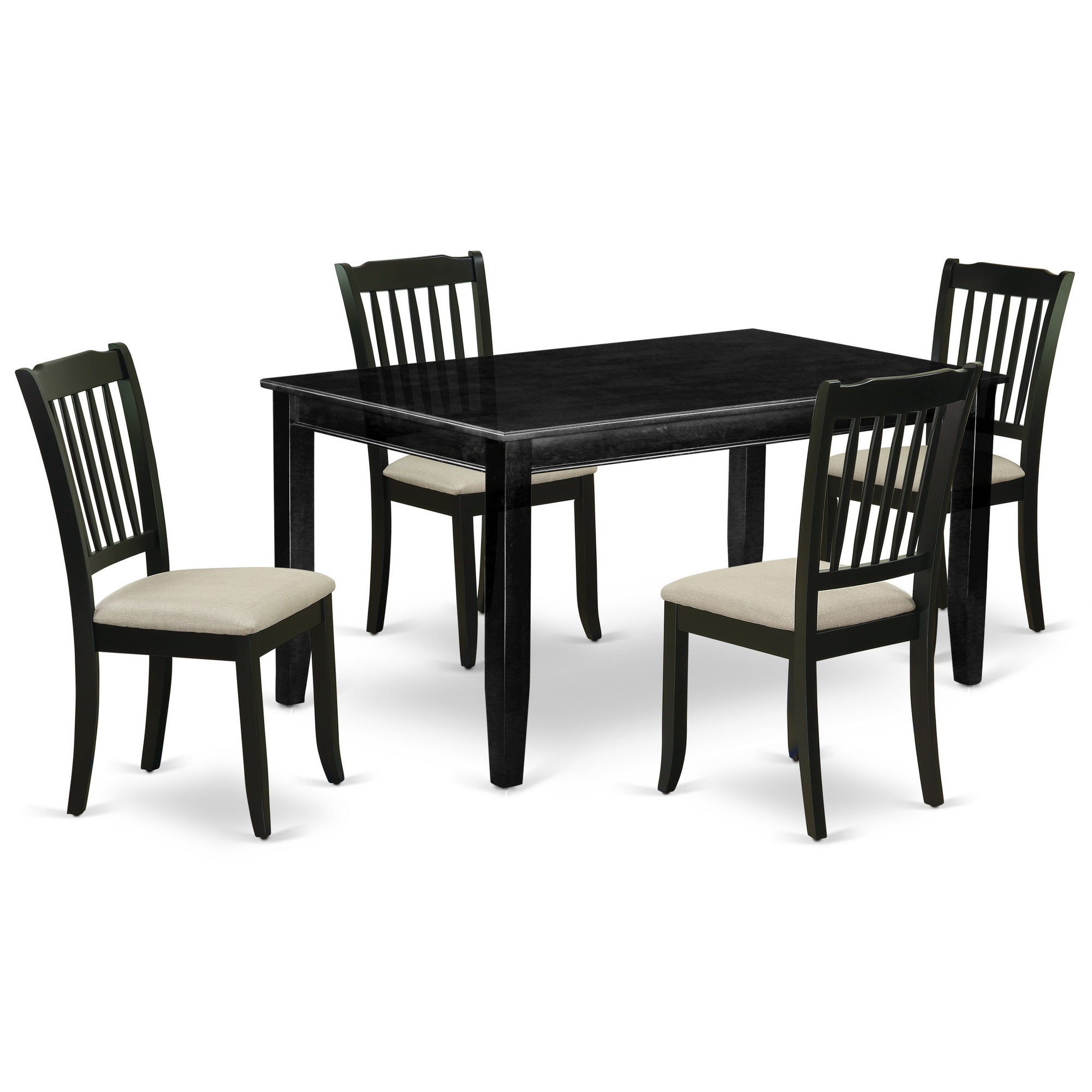 DUDA5-BLK-C 5Pc Dining Set Includes a Rectangle Dining Table and Four Vertical Slatted Microfiber Seat Kitchen Chairs, Black Finish