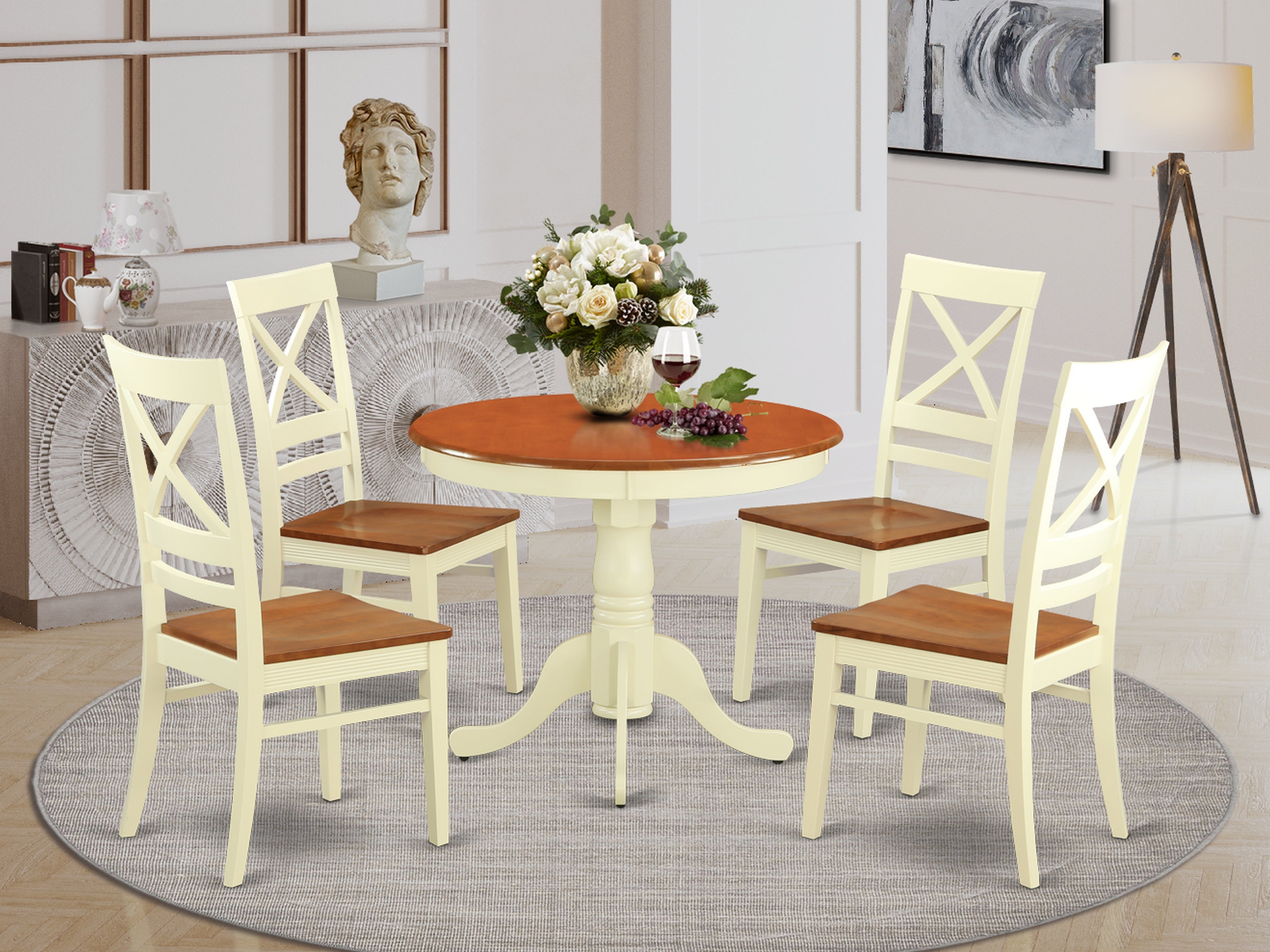 ANQU5-WHI-W 5 Pc Table set for 4-Kitchen dinette Table and 4 Kitchen Chairs