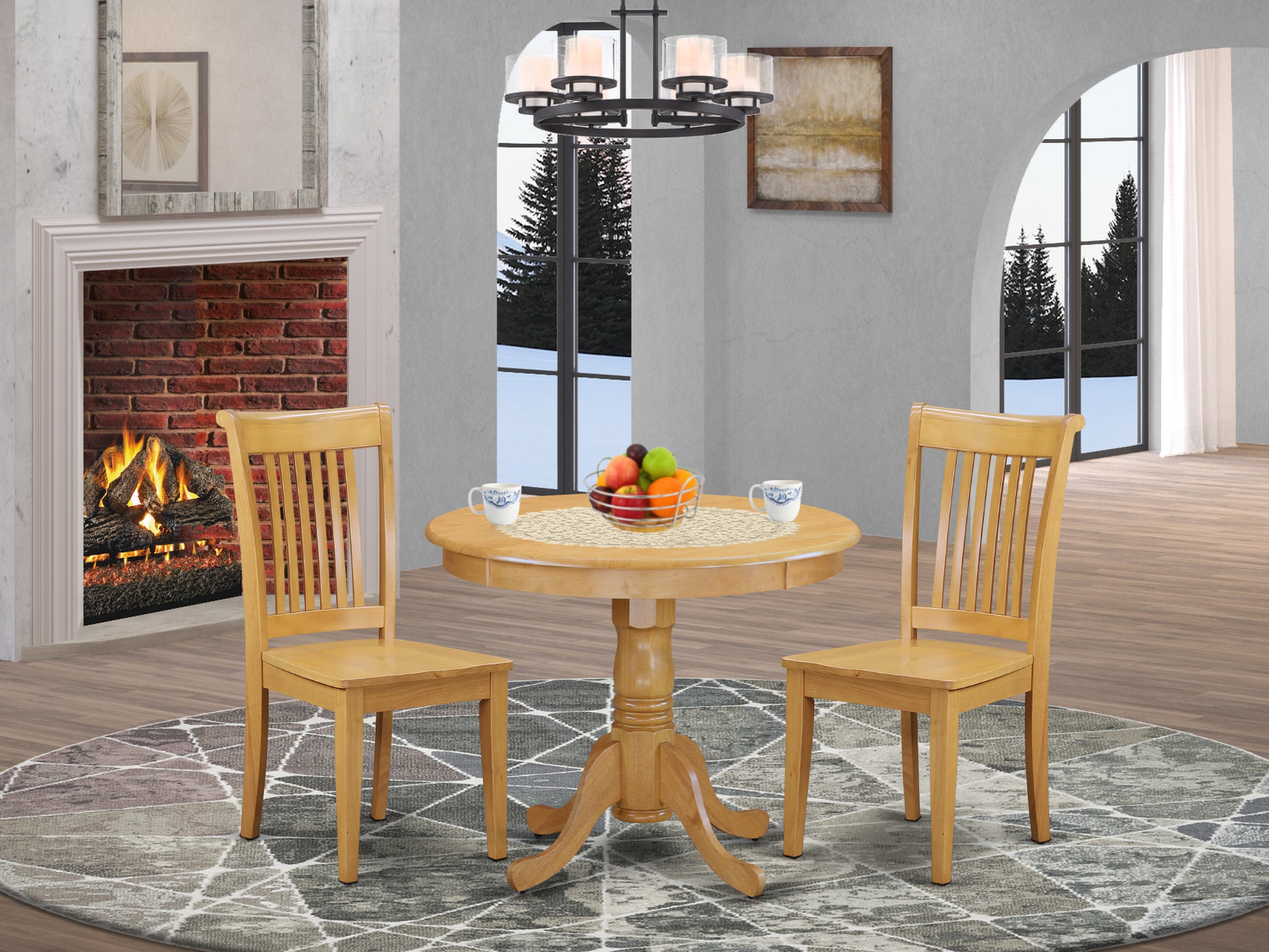 ANPO3-OAK-W 3 Pc Kitchen table set with a Dining Table and 2 Wood Seat Kitchen Chairs in Oak