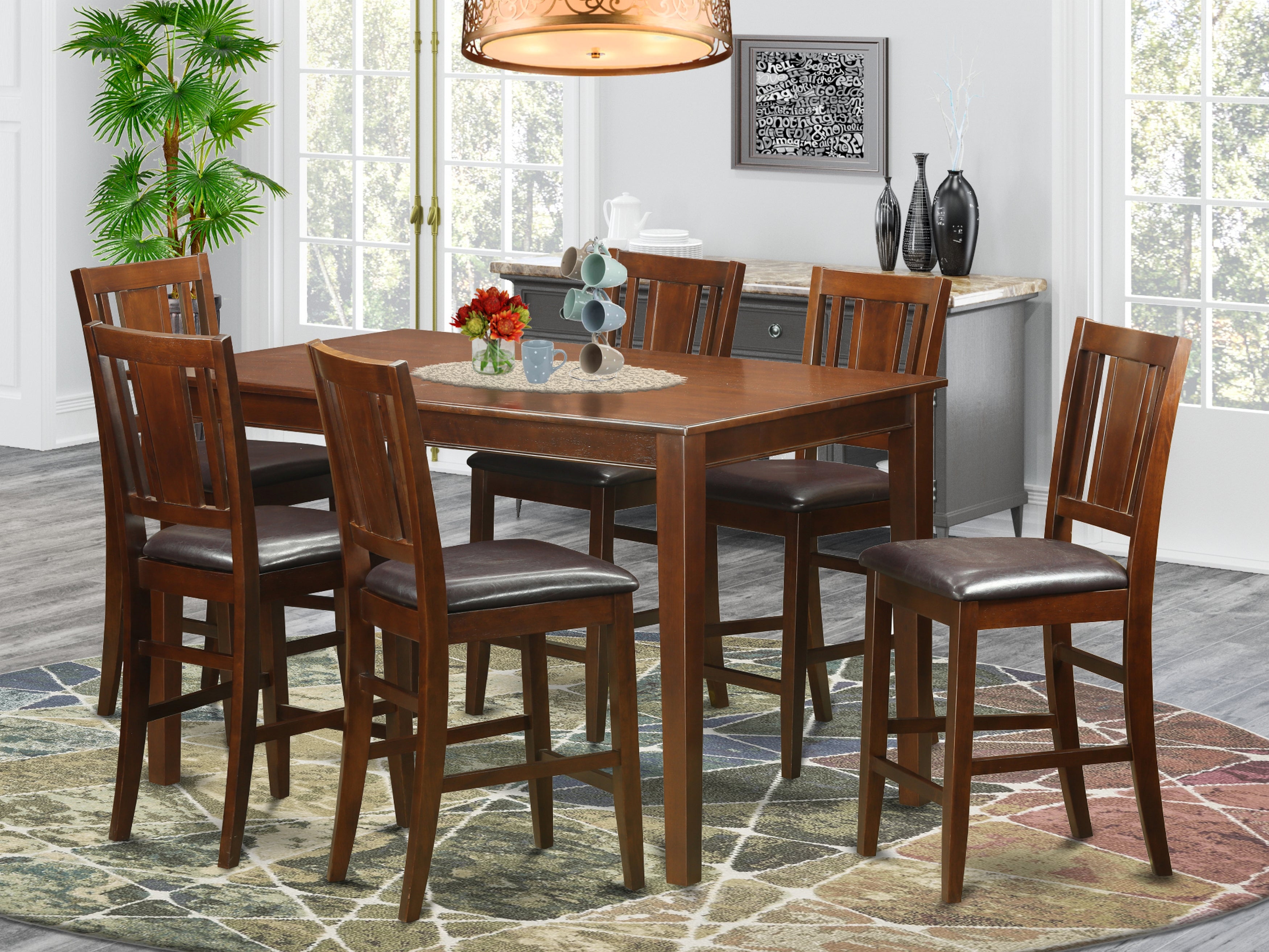 DUBU7H-MAH-LC 7 Pc Counter height Table set- counter height Table and 6 counter height Chairs.