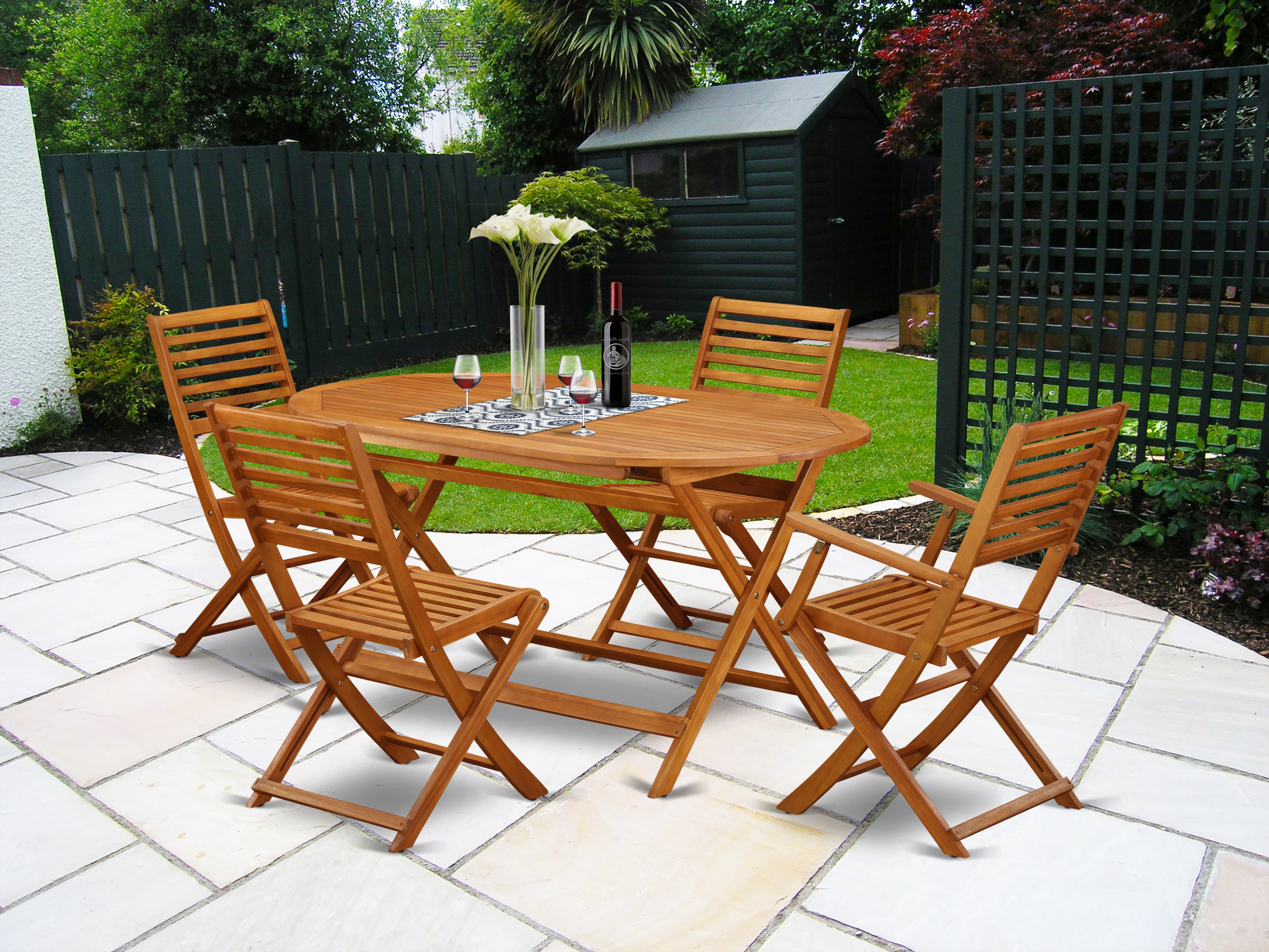 DIBS52CANA This 5 Piece Acacia Solid wood Patio area Sets offers one Outdoor-Furniture table and 4 chairs