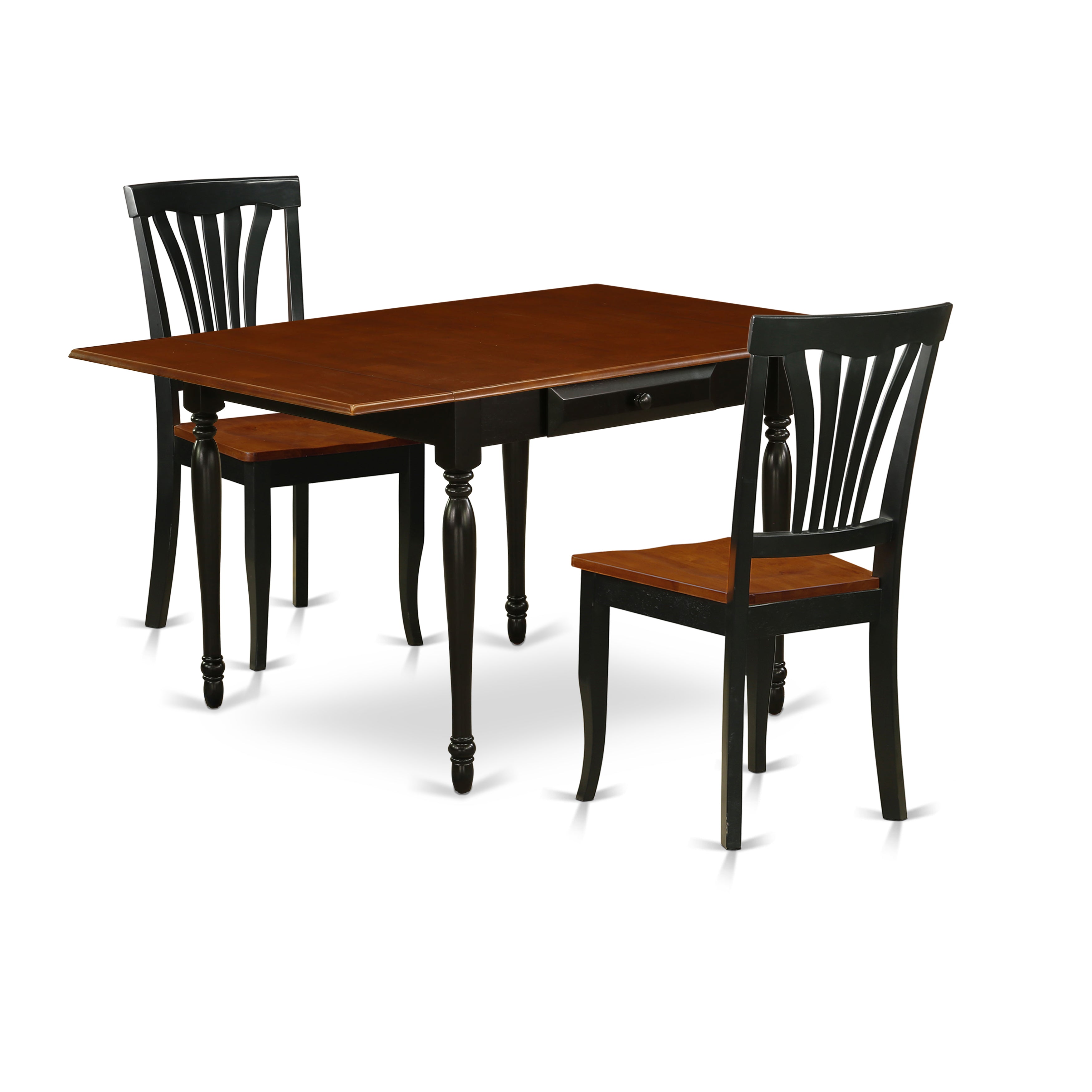 East West Furniture MZAV3-BCH-W 3Pc Dining Table Set Contains a Small Kitchen Table and 2 Wood Dining Chairs with Wooden Seat, Drop Leaf Table with Slat Back Chairs, Black and Cherry Finish