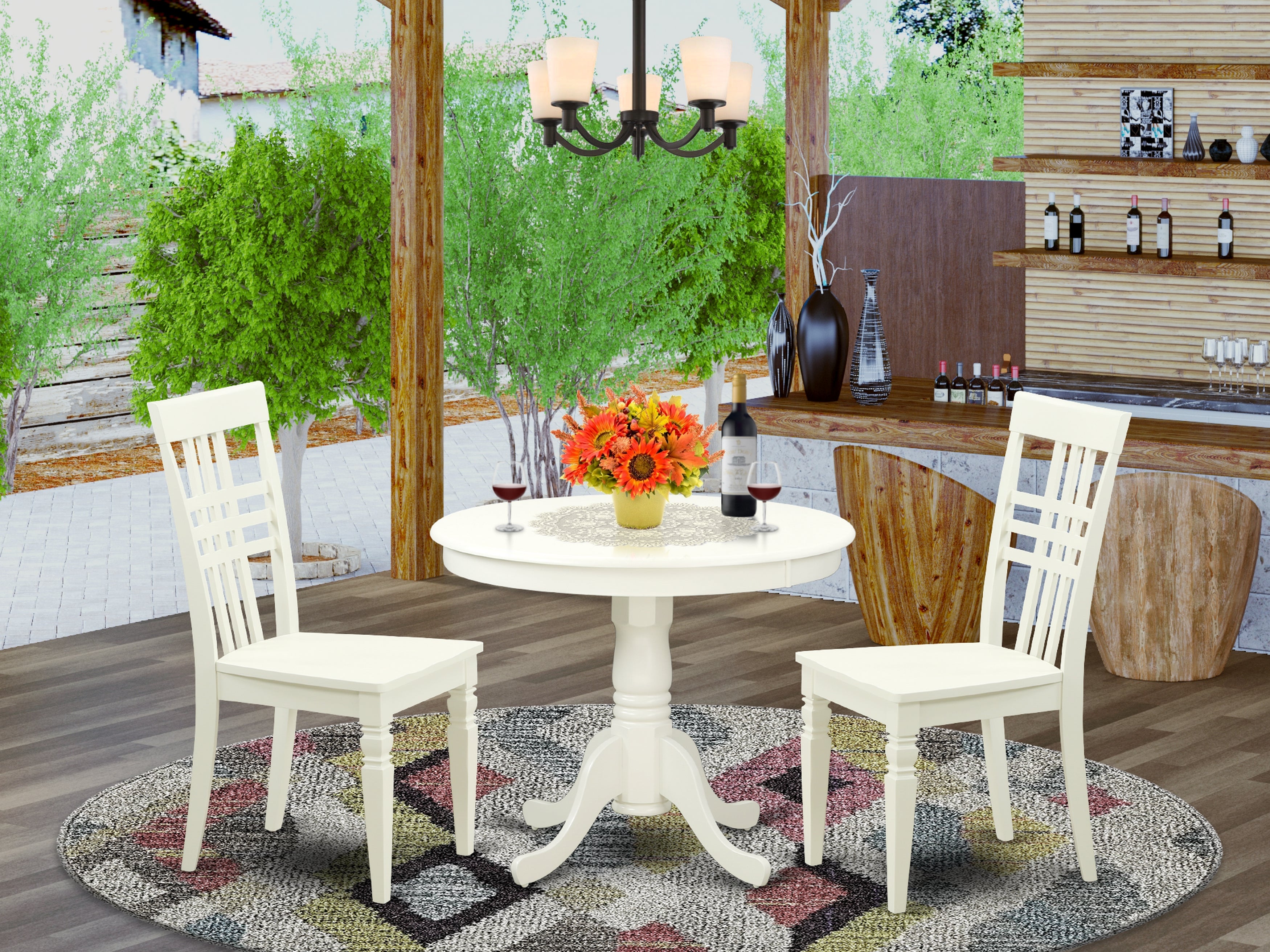 ANLG3-LWH-W 3 Pc set with a Kitchen Table and 2 Wood Kitchen Chairs Having Linen White .