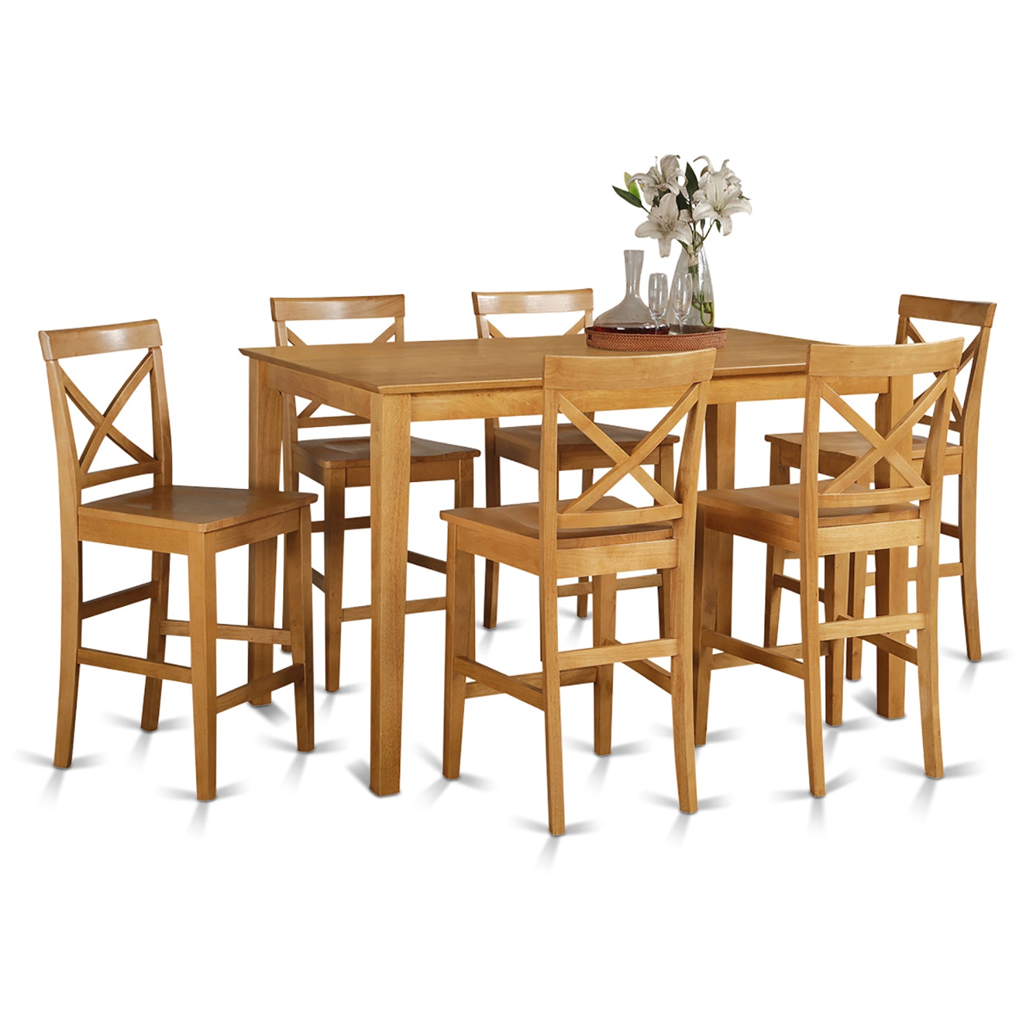 CAPU7H-OAK-W 7 Pc pub Table set- Table and 6 Kitchen bar stool