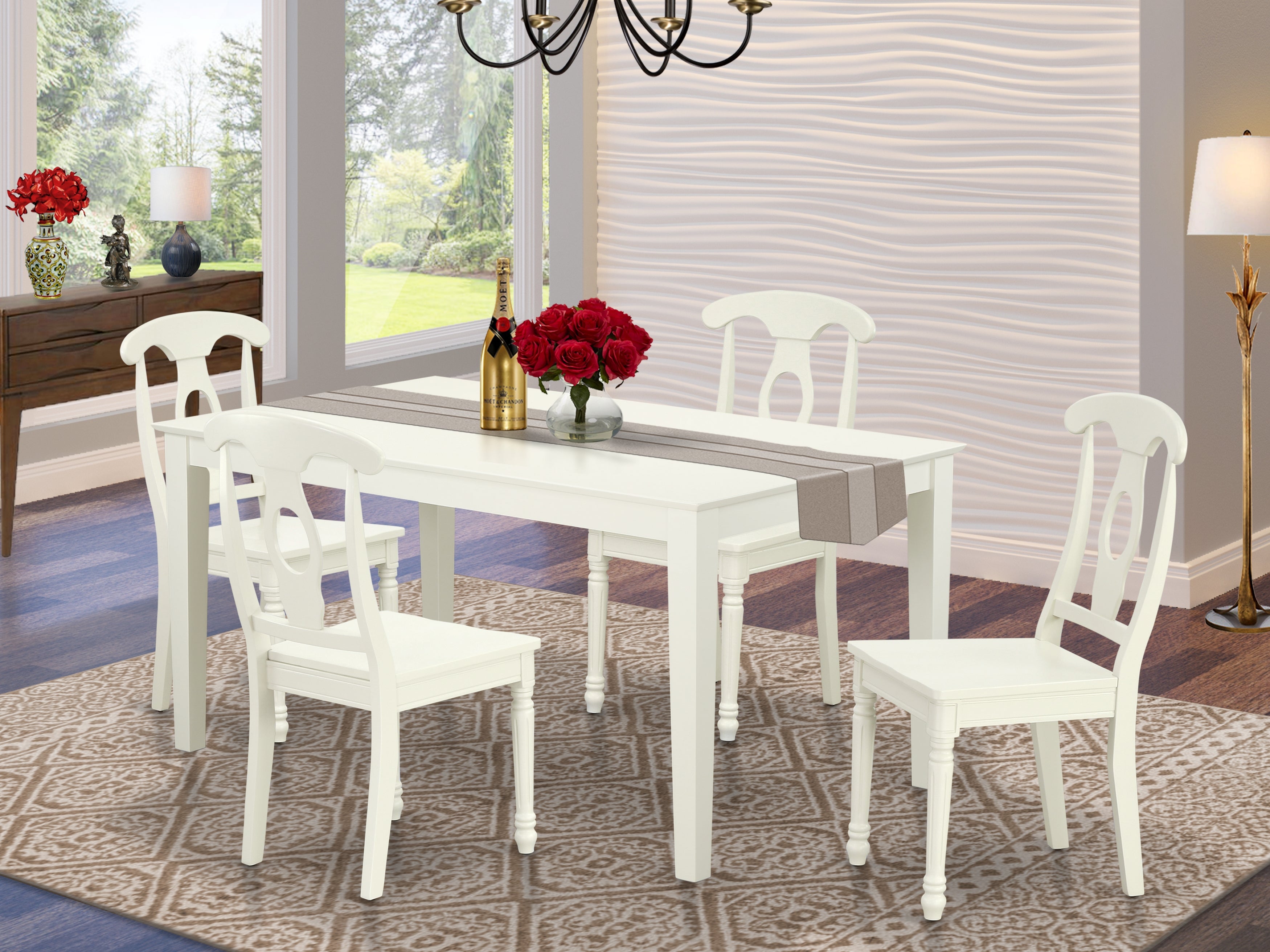 CAKE5-LWH-W 5PC Rectangular 60 inch Table and 4 Panel Back Chairs