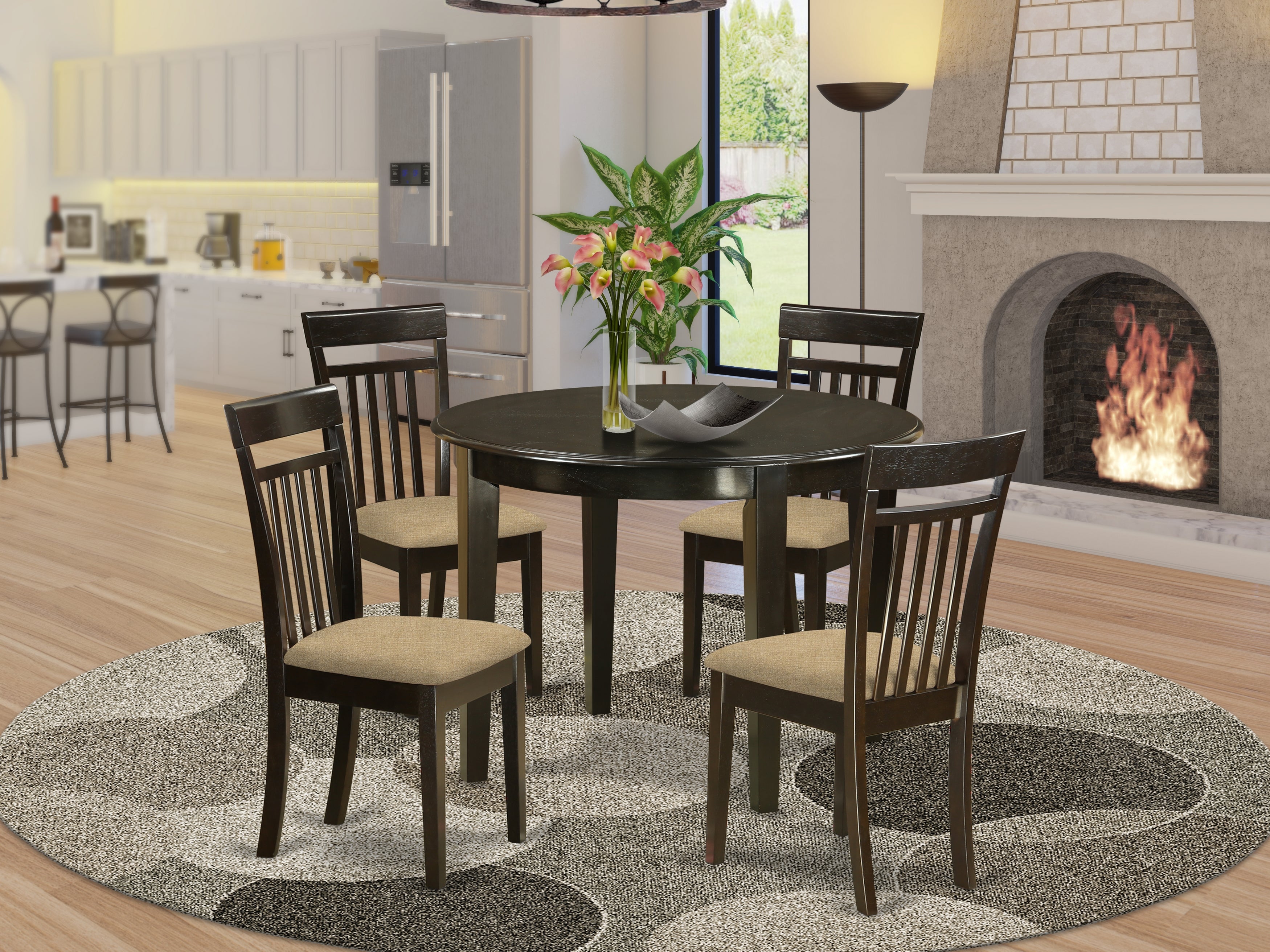 BOCA5-CAP-C 5 Pc small Kitchen Table and Chairs set-round Kitchen Table and 4 Dining Chairs