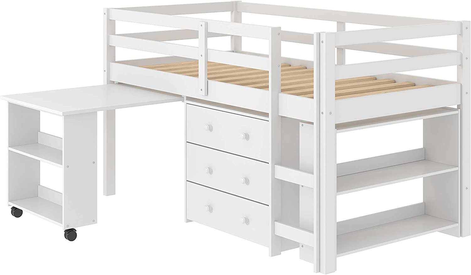 Donco Kids Low Study Loft Bed, Twin, White