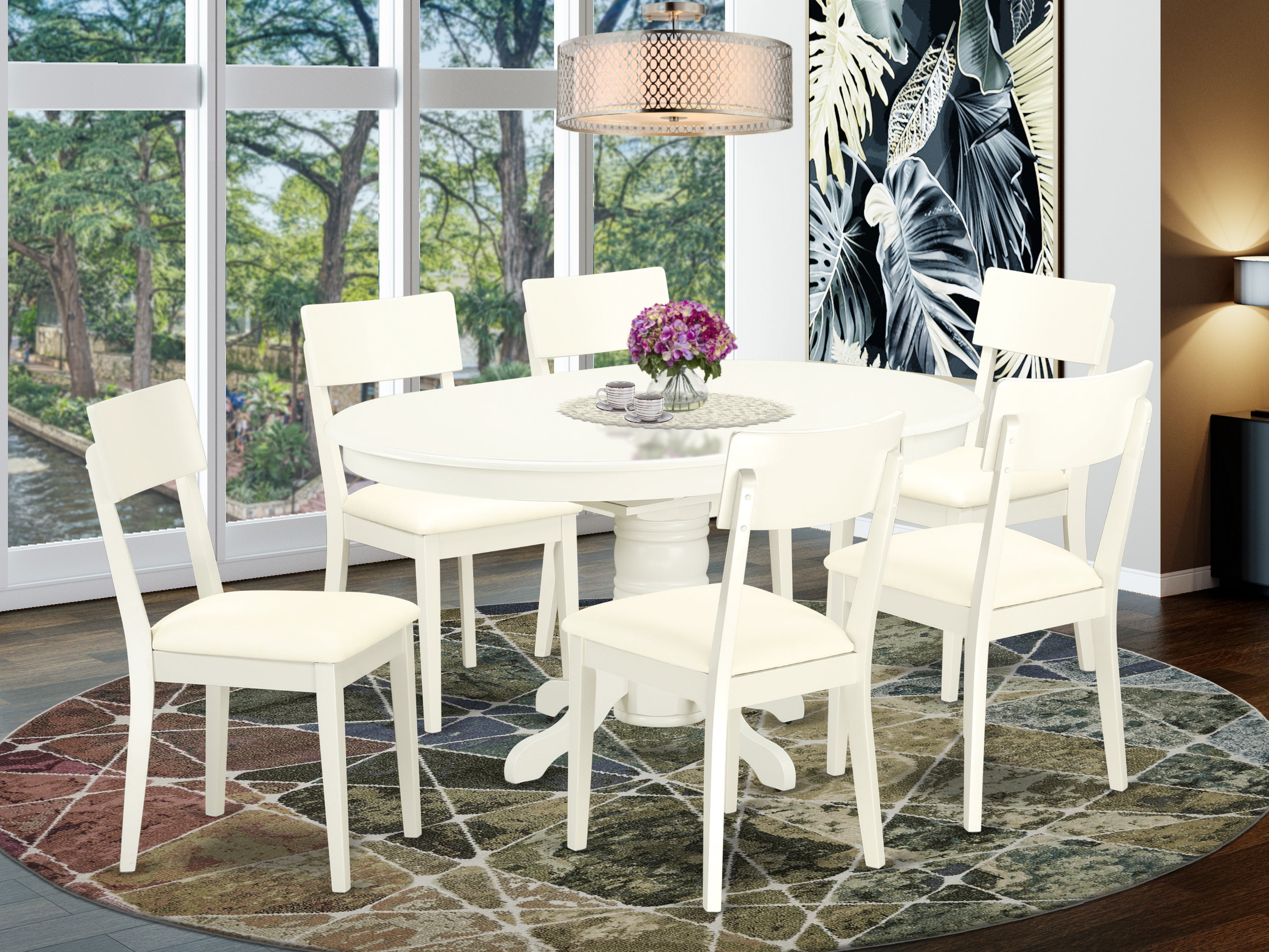 AVAD7-LWH-LC 7 Pc Dining set with a Kitchen Table and 6 Faux Leather Seat Kitchen Chairs in Linen White