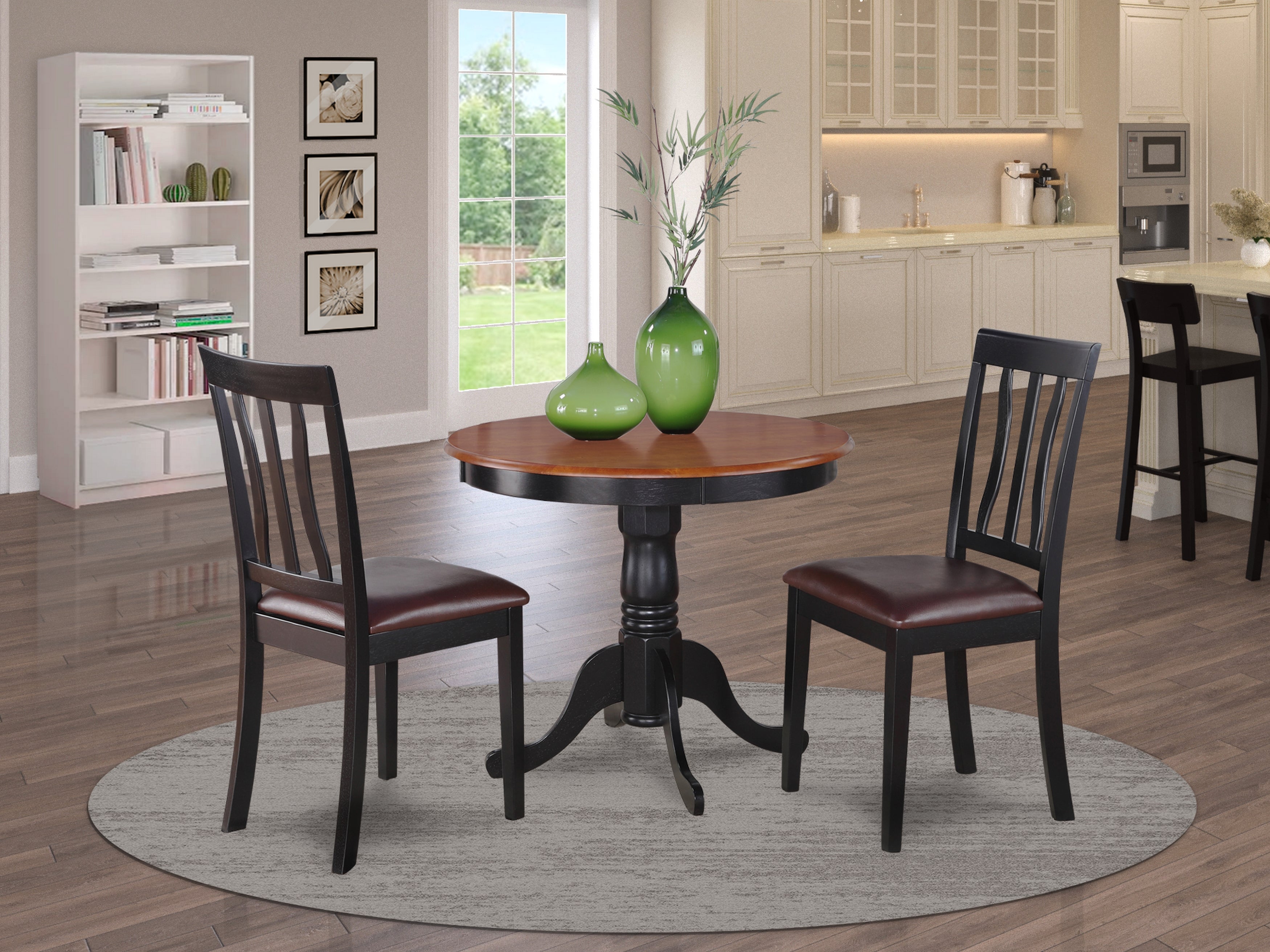 ANTI3-BLK-LC 3 PC Kitchen Table set-breakfast nook with 2 Kitchen Dining Chairs