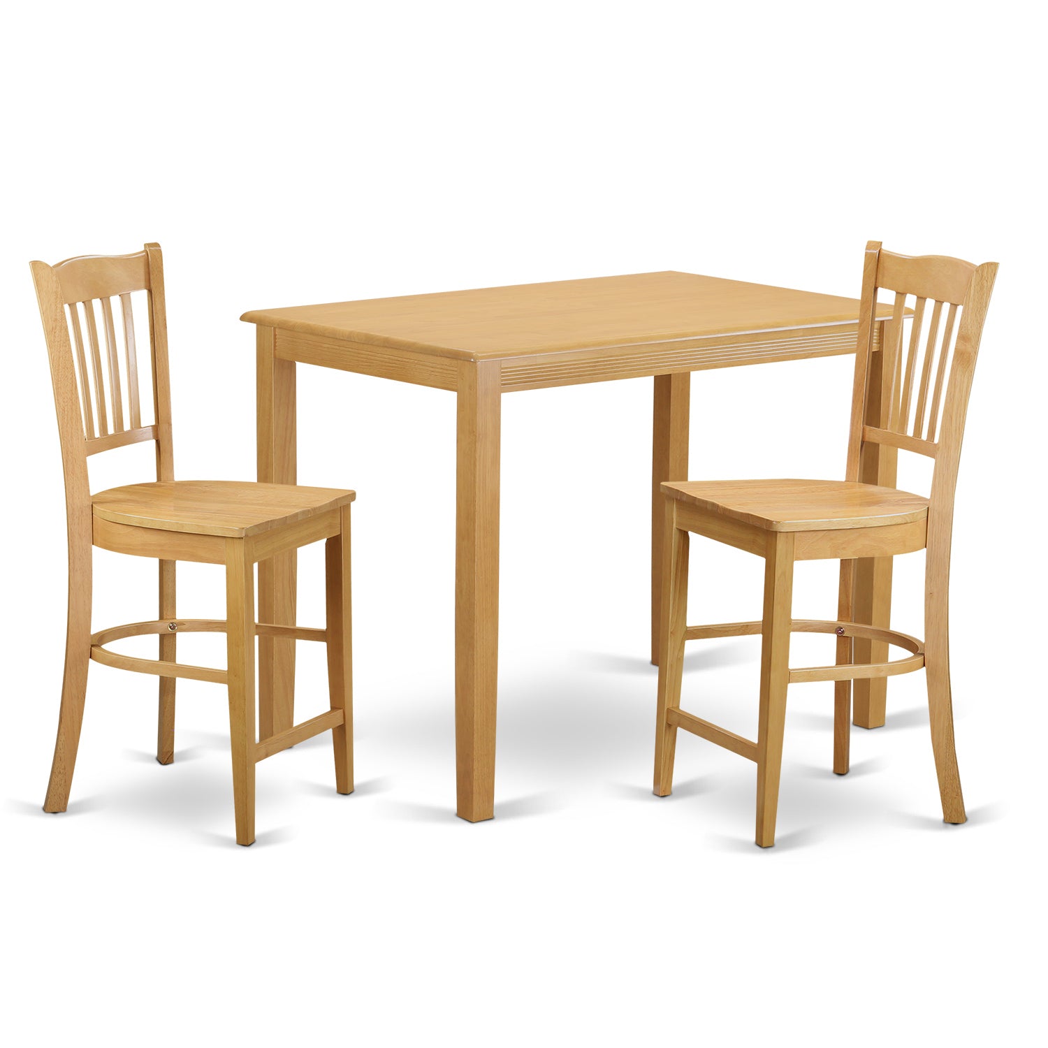 3 Pc Counter Height Dining Table and 2 Kitchen Chairs In Oak Finish.