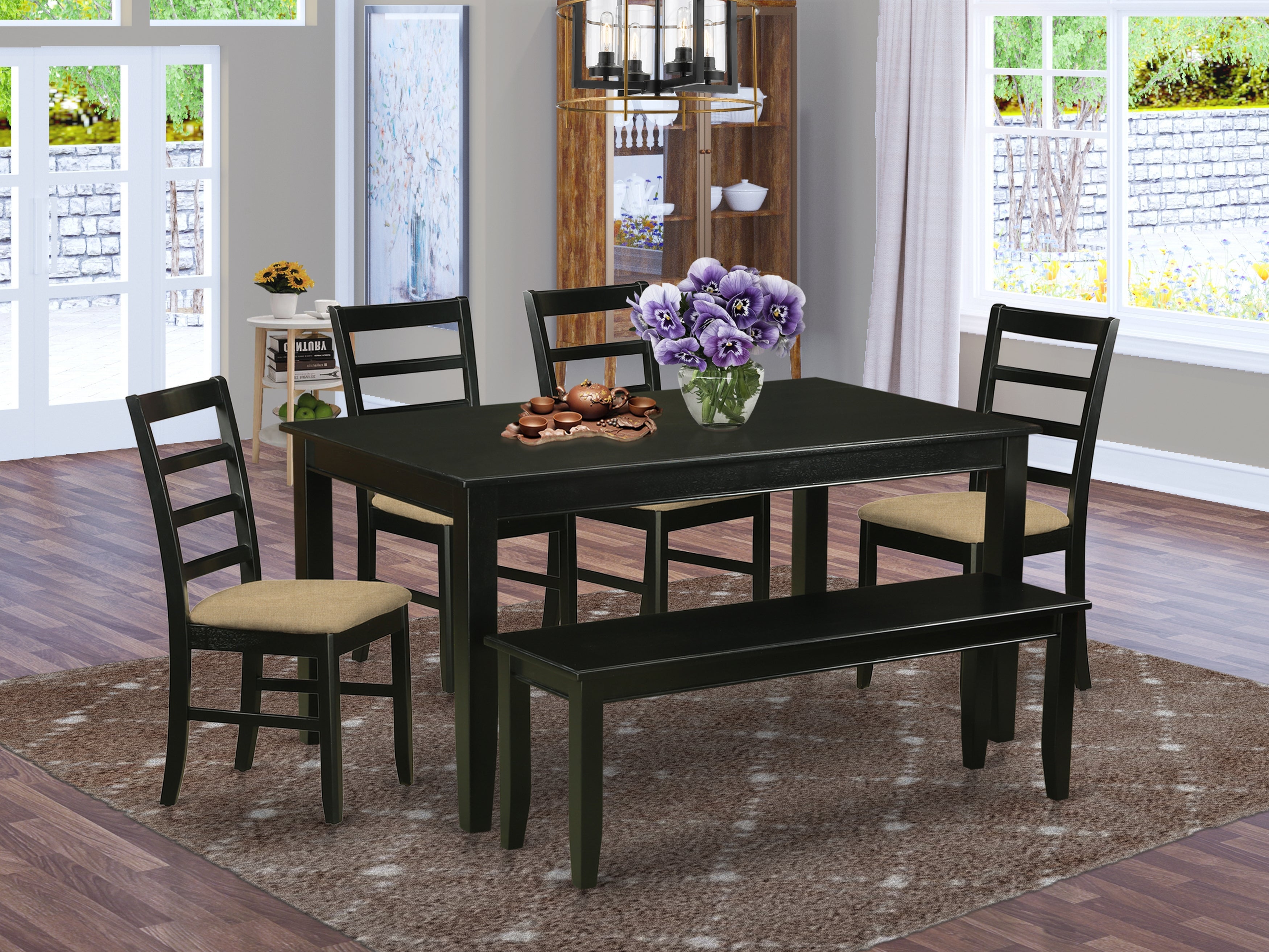 DUPF6-BLK-C 6 PC Dining room set - Dining Table and 4 Dining Chairs and also Bench