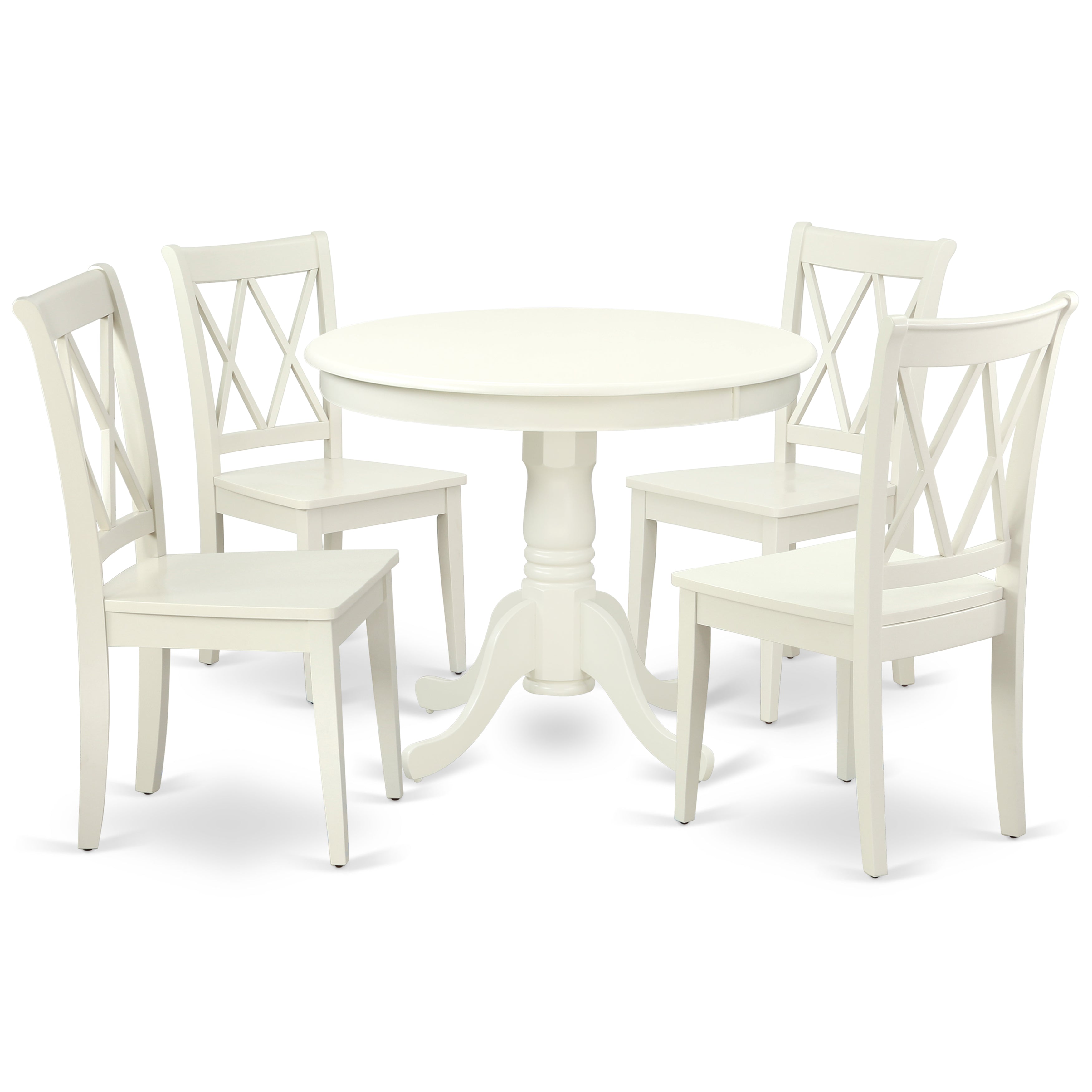 ANCL5-LWH-W 5PC Round 36 inch Table and 4 Double X back Chairs