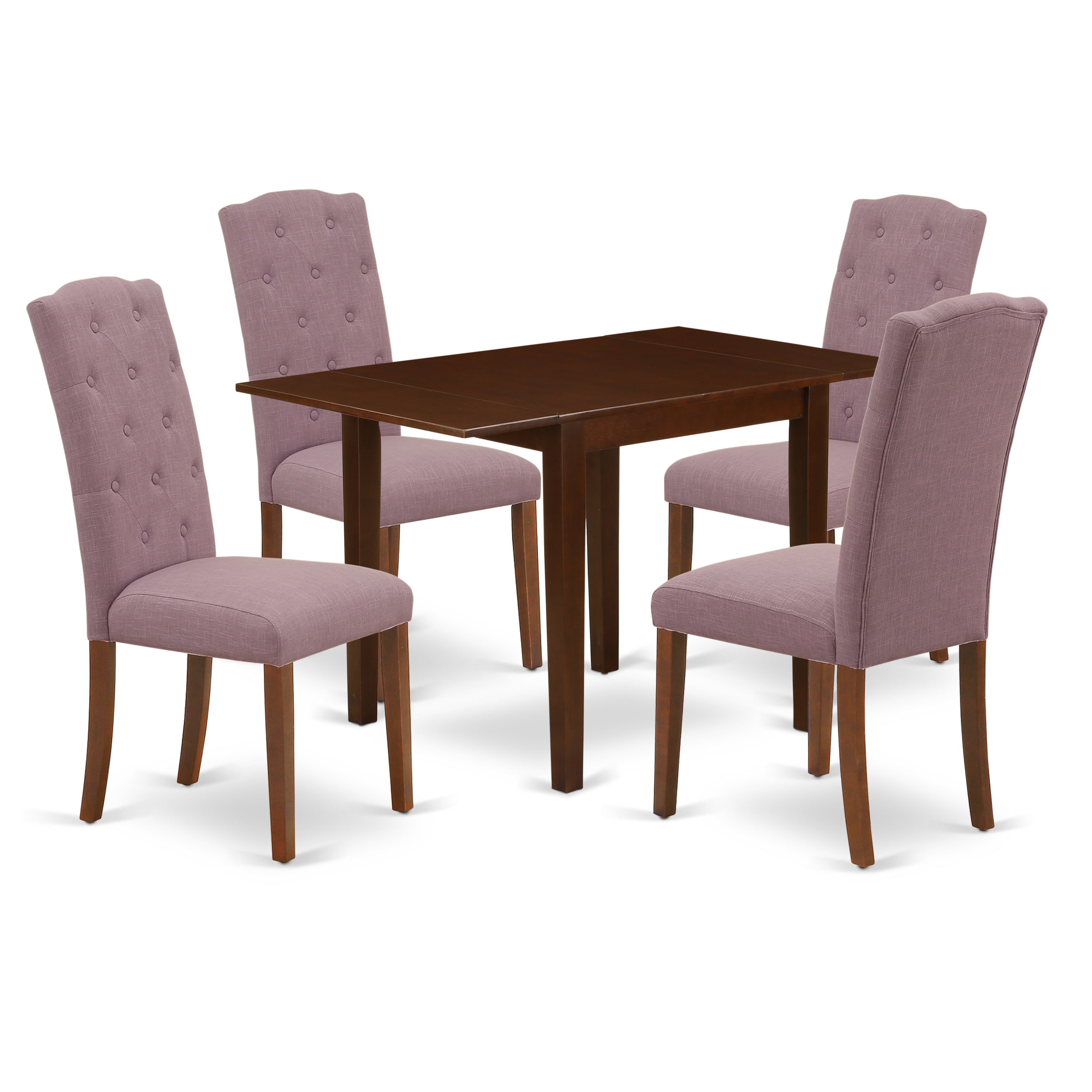 East West Furniture NDCE5-MAH-10 Dining Set 5 Pc - 4 Kitchen Chairs and a Wooden Table - Mahogany Finish Solid wood - Dahlia Color Linen Fabric
