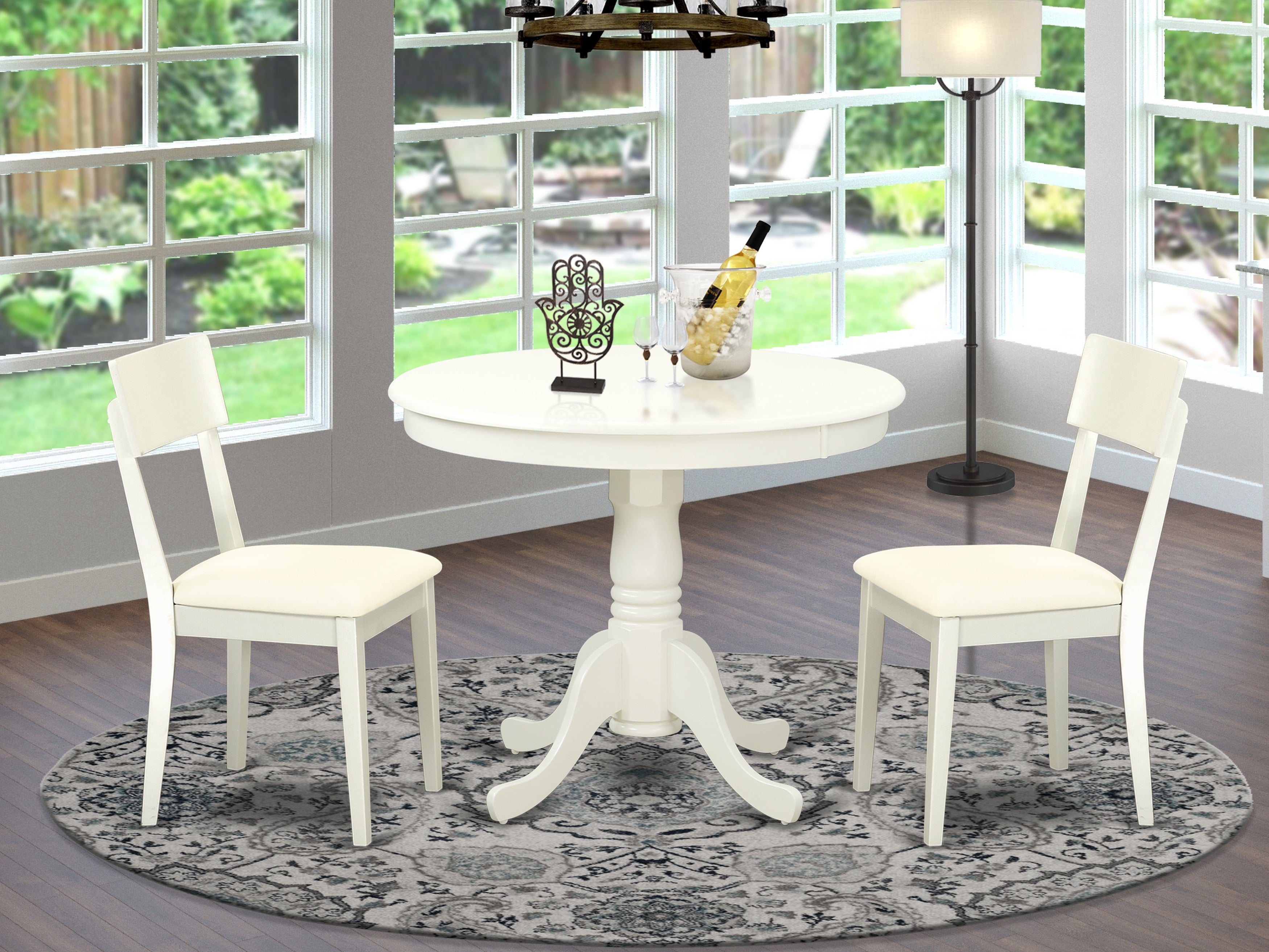 ANAD3-LWH-LC 3 Pc Kitchen table set with a Dining Table and 2 Kitchen Chairs in Linen White