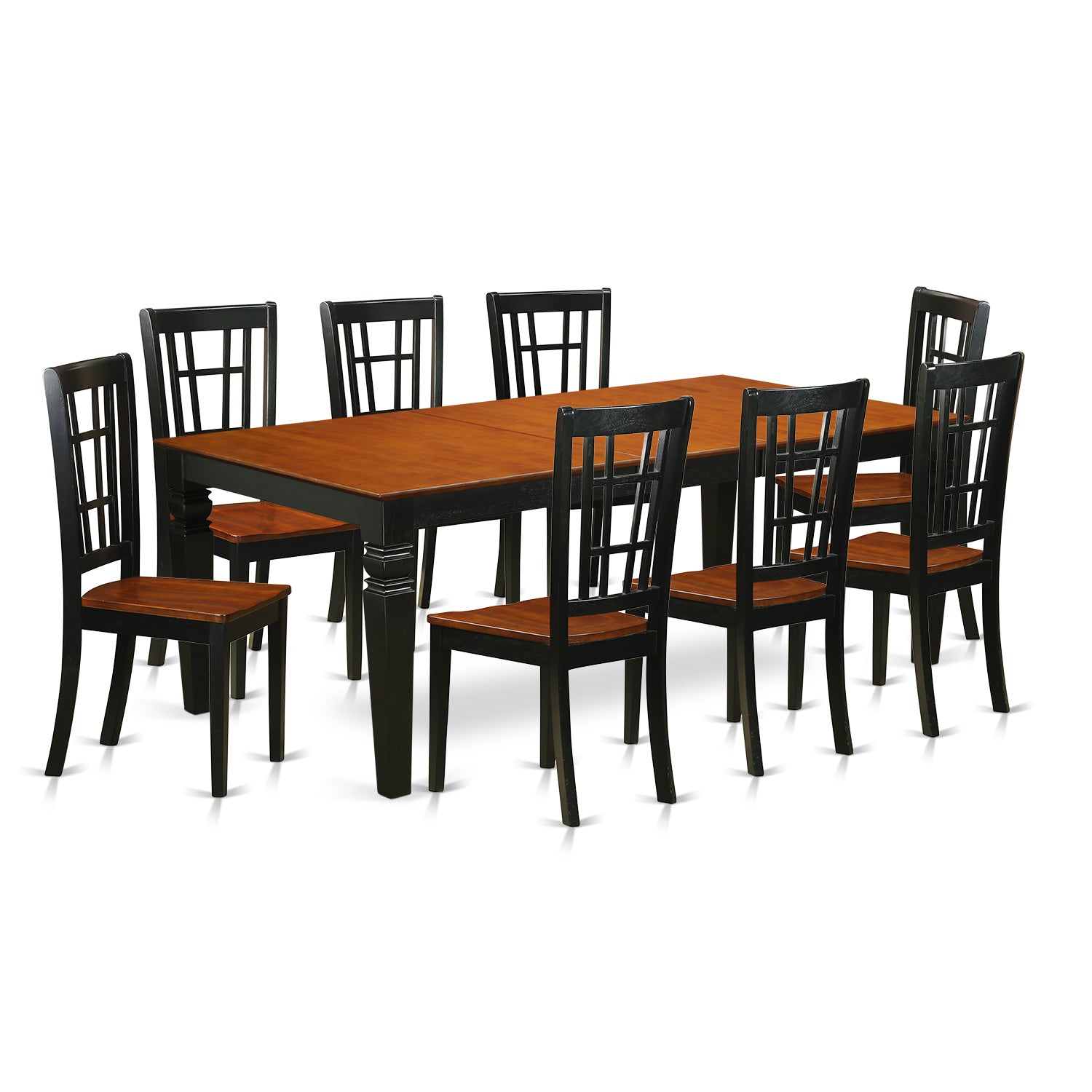 LGNI9-BCH-W 9 Pc Dinette set with a Dining Table and 8 Dining Chairs in Black and Cherry