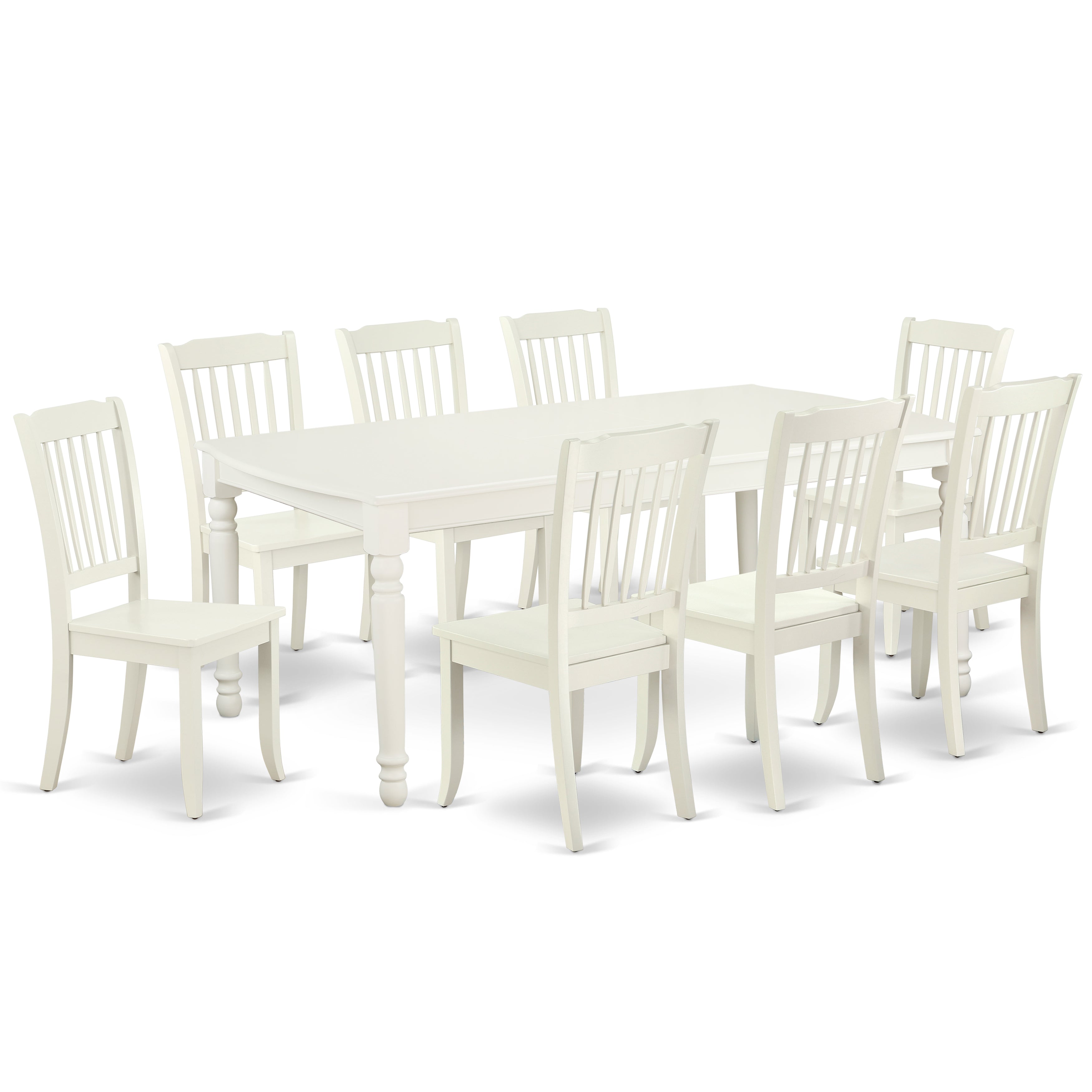 DODA9-LWH-W 9PC Rectangular 60/78 inch Table with 18 In Leaf and 8 vertical slatted Chairs
