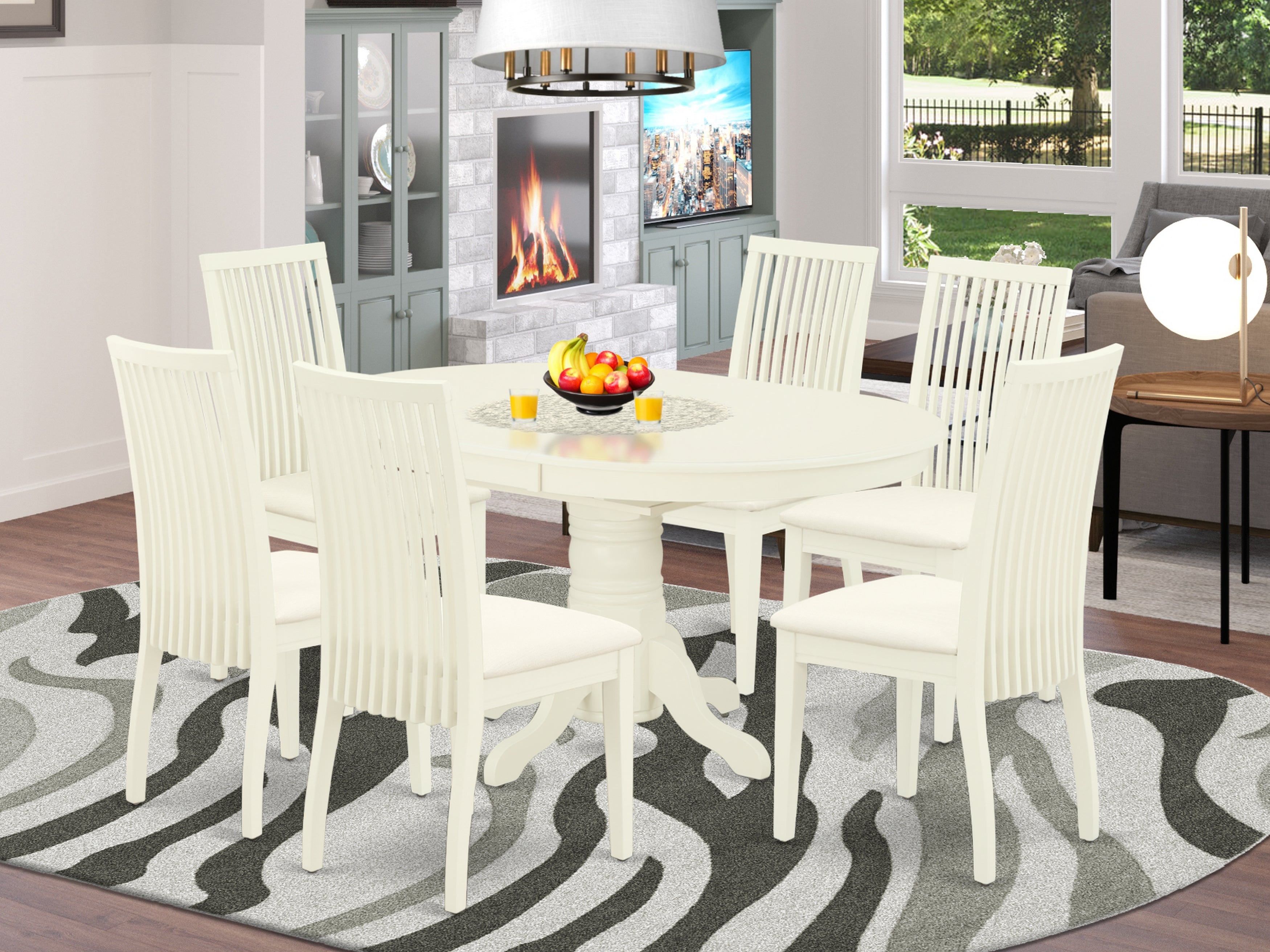 AVIP7-LWH-C 7Pc Dinette Set Includes an Oval Kitchen Table with Butterfly Leaf and Six Microfiber Seat Dining Chairs, Linen White Finish