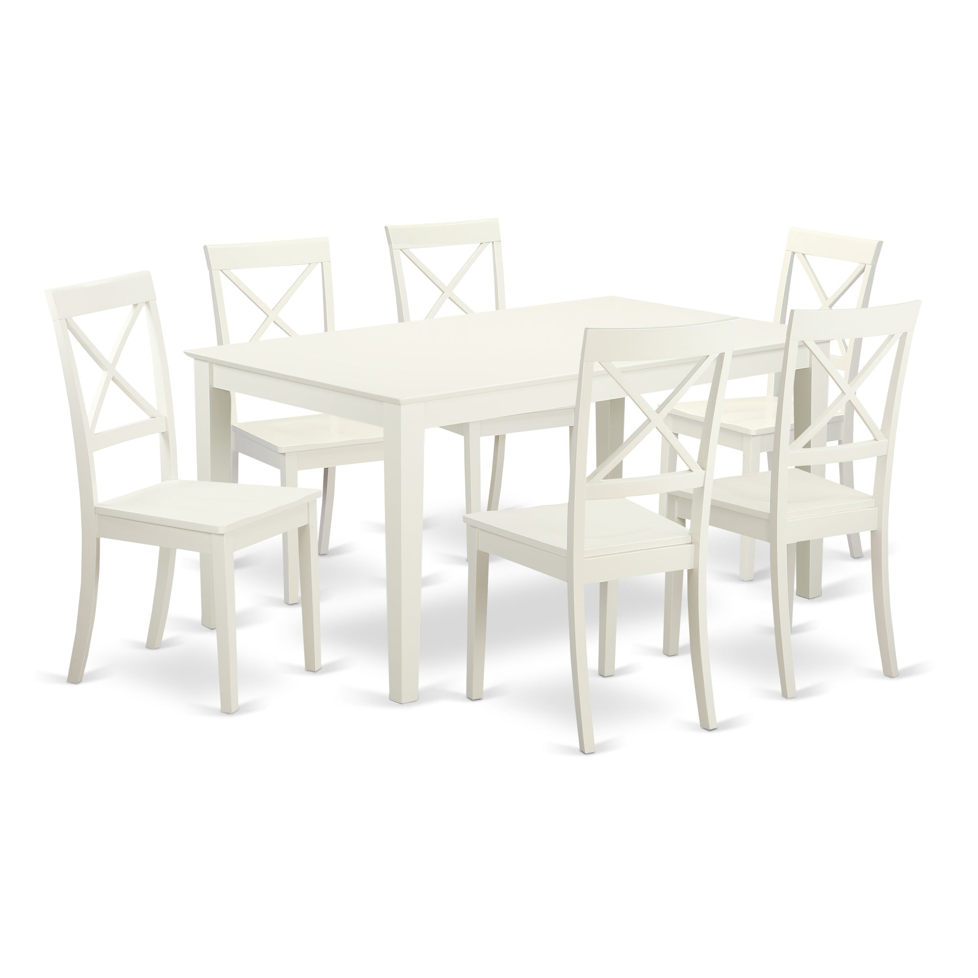 CABO7-LWH-W 7 Piece dining table set for 6- Dining table and 6 Wood seat dining chairs