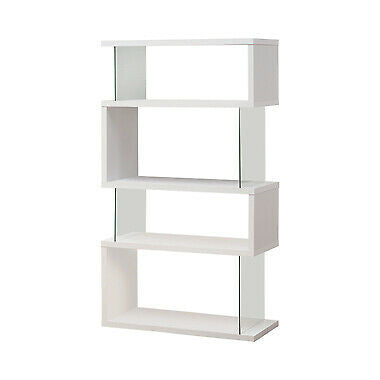 Modern 4-Tier Asymmetrical Zig Zag Snaking Bookcase Shelf White And Clear 800300