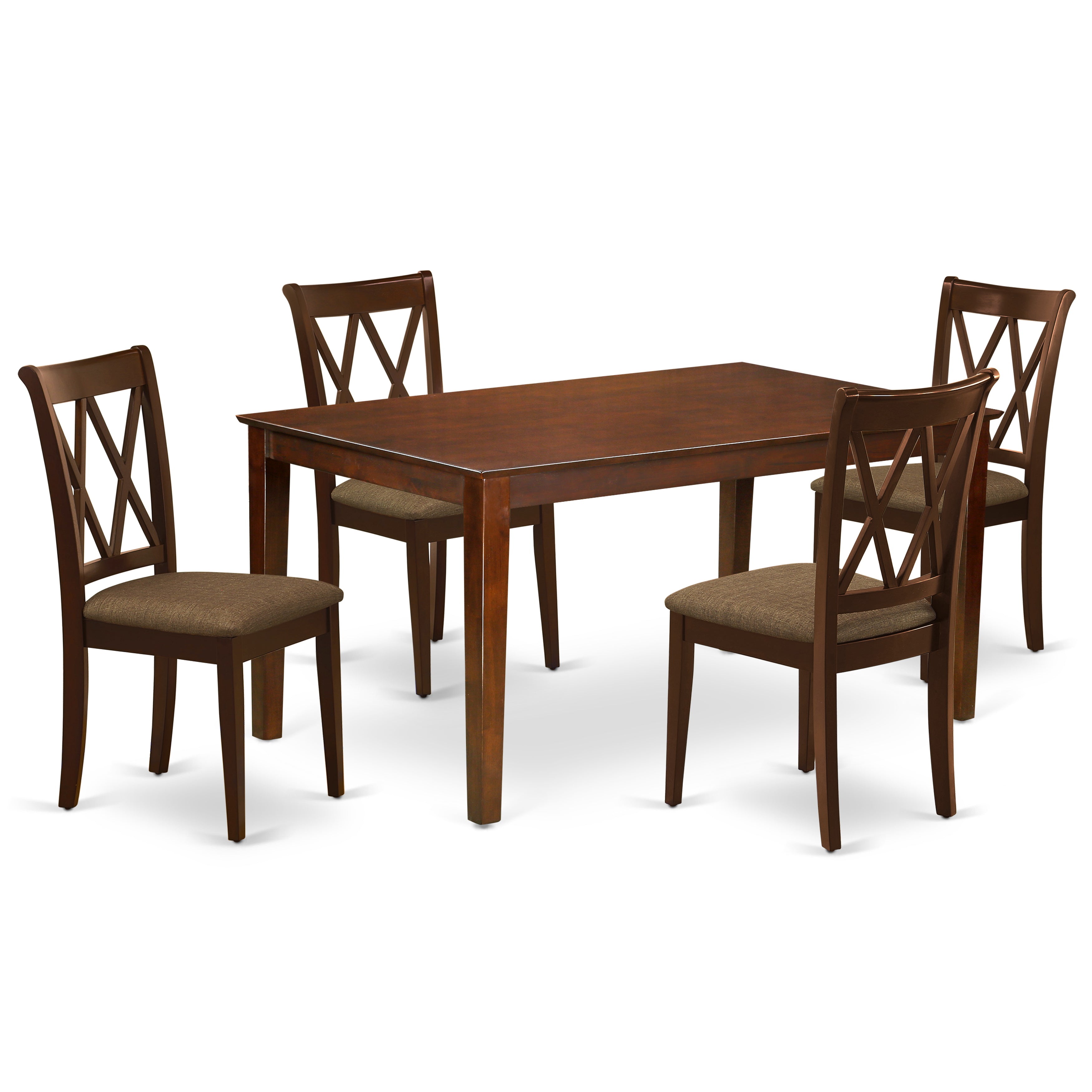 CACL5-MAH-C 5Pc Dining Set Includes a Rectangle Dinette Table and Four Double X Back Microfiber Seat Kitchen Chairs, Mahogany Finish