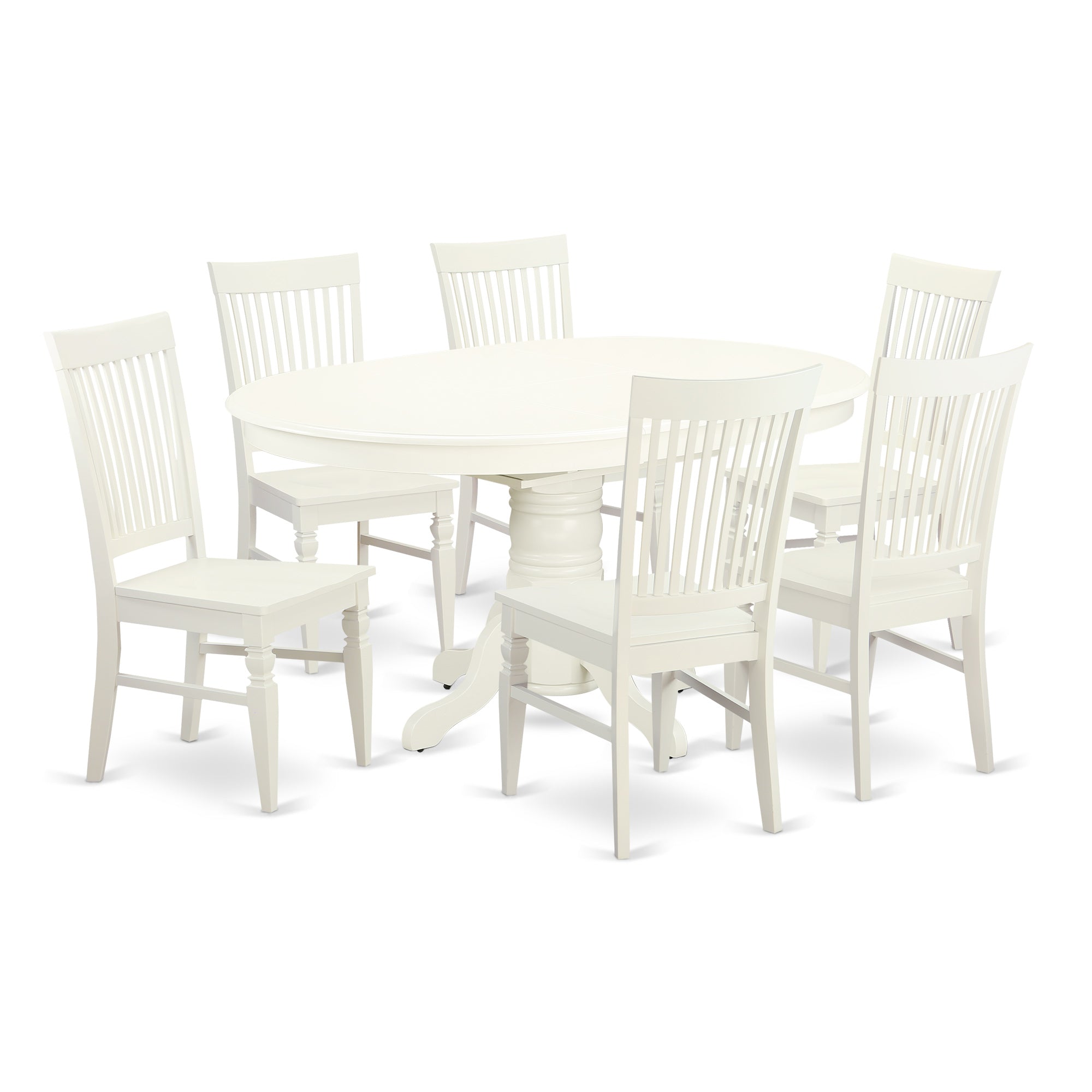 AVWE7-LWH-W 7 Pc Dining set with a Kitchen Table and 6 Wood Seat Kitchen Chairs in Linen White