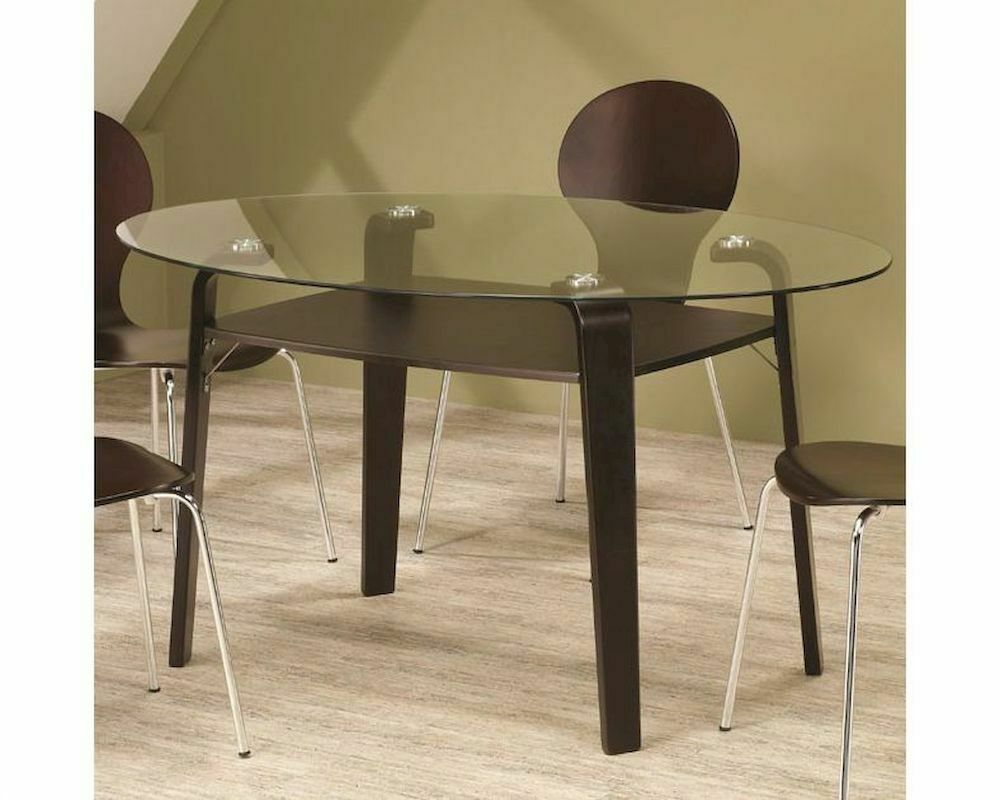 Tempered Glass Top Oval Contemporary Dining Table 59" L