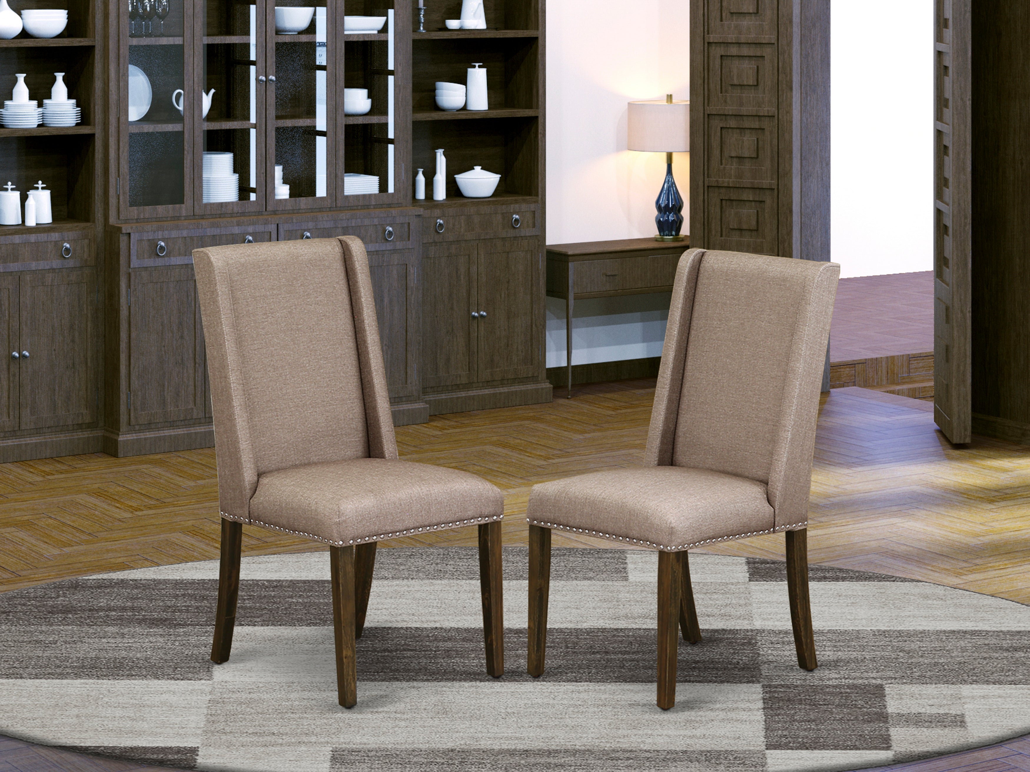 Florence Parson Chair with Distressed Jacobean 418 Finished Leg and Dark Khaki Fabric Color