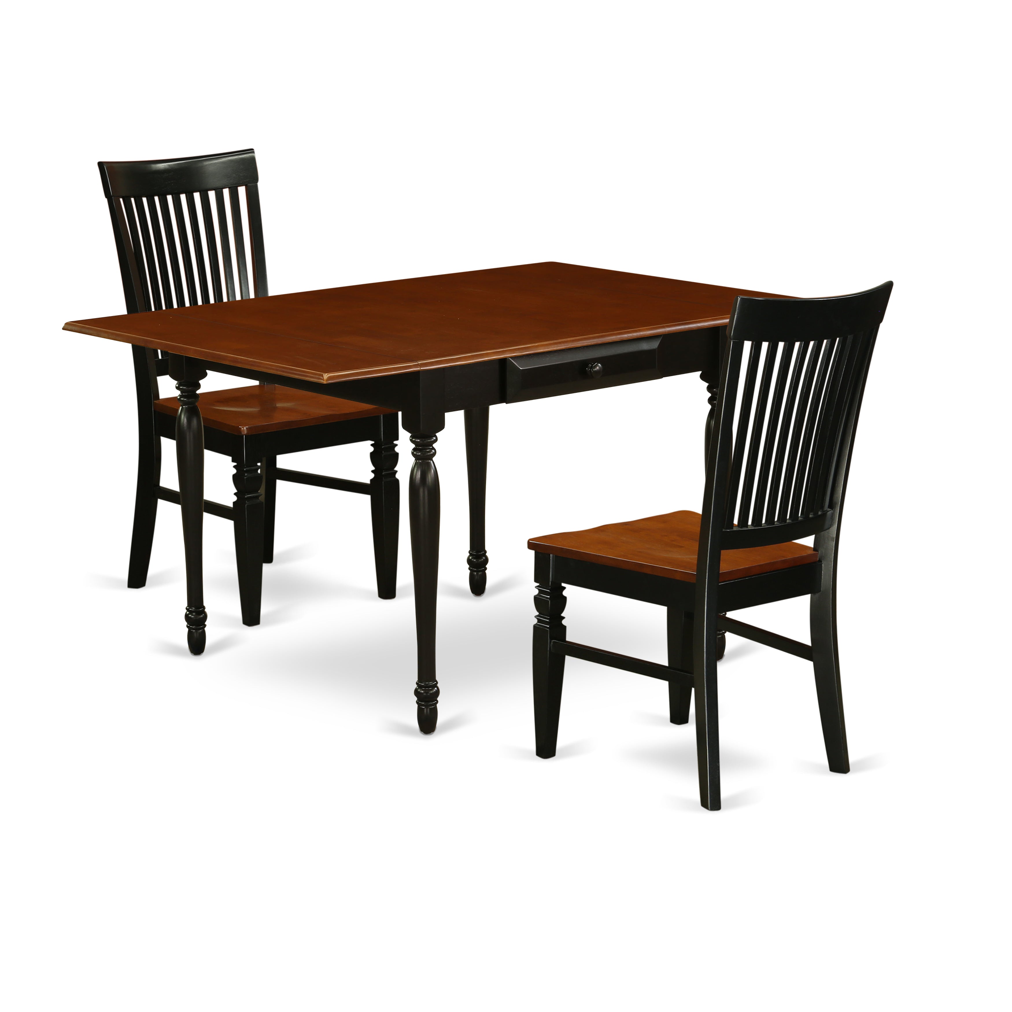 East West Furniture MZWE3-BCH-W 3 Pieces Dining Room Table set - Durable Two 9-Inch Drop Down Leaves Wooden Dining Room Table and 2 Hardwood Seat Dining Room Chairs, Black and Cherry Finish