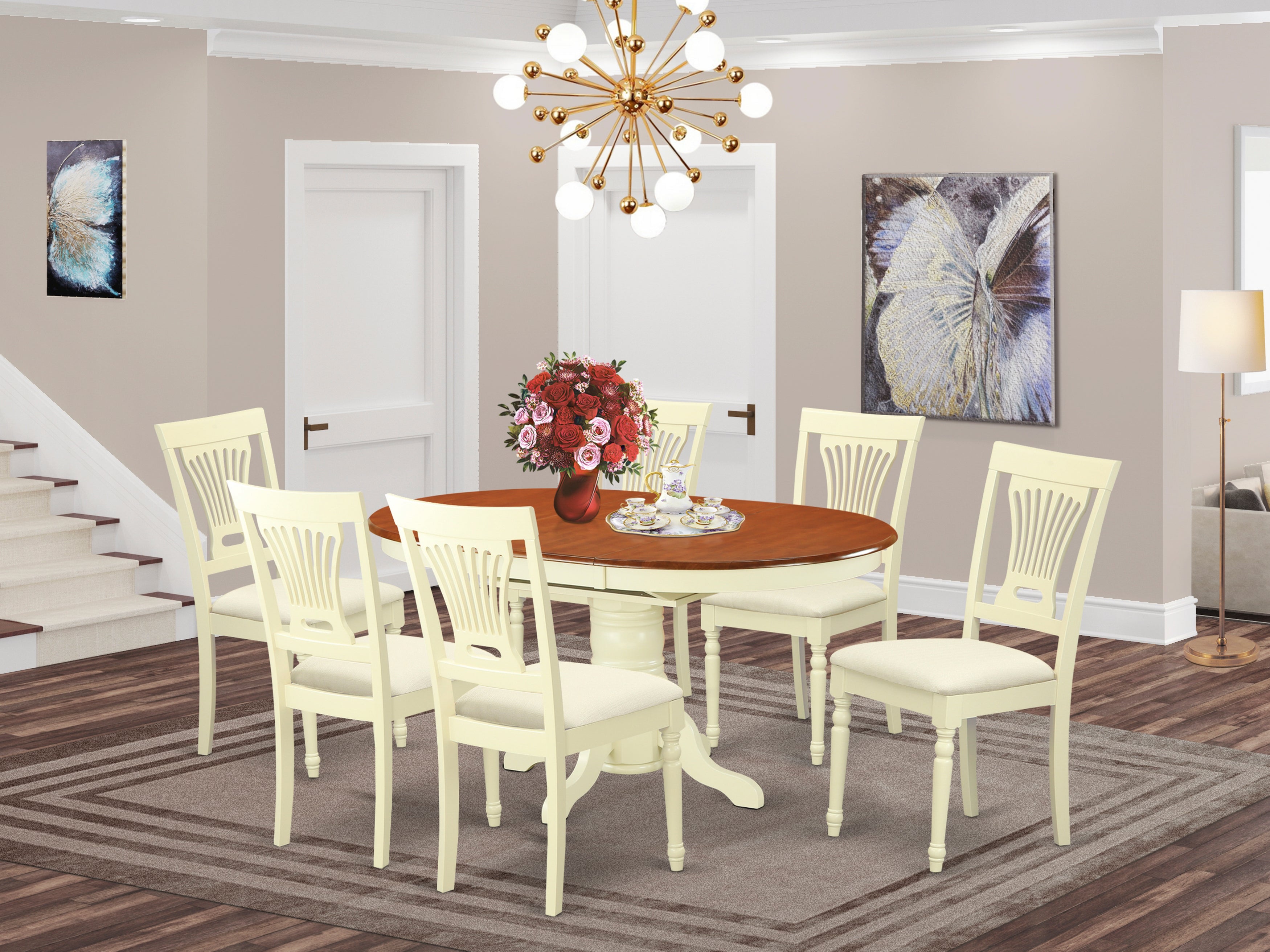 AVPL7-WHI-C 7 Pc dinette Table set for 6-Dinette Table and 6 dinette Chairs