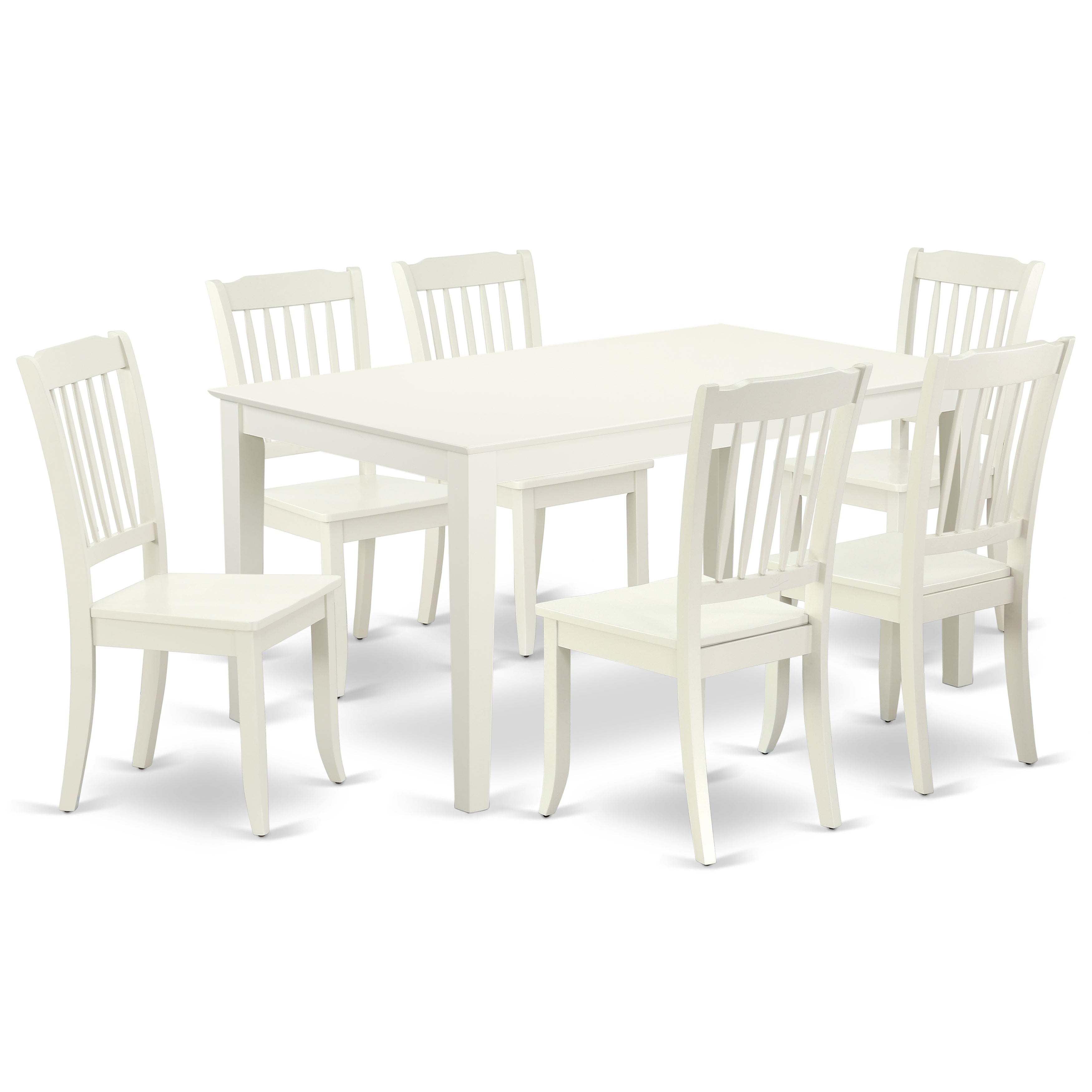 CADA7-LWH-W 7PC Rectangular 60 inch Table and 6 vertical slatted Chairs