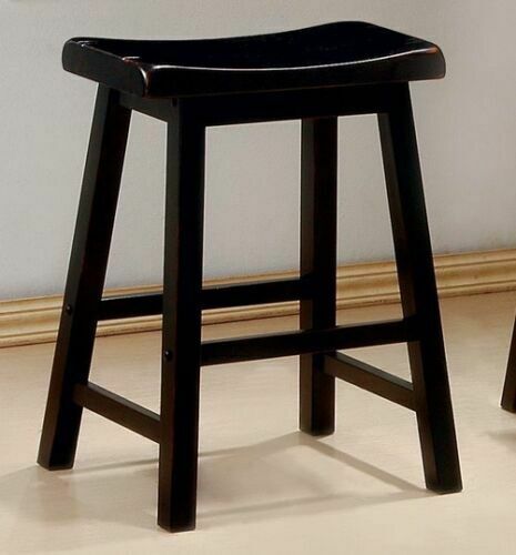 Antique Black Saddle Seat Wooden Counter Height Stools Black (Set Of 2)