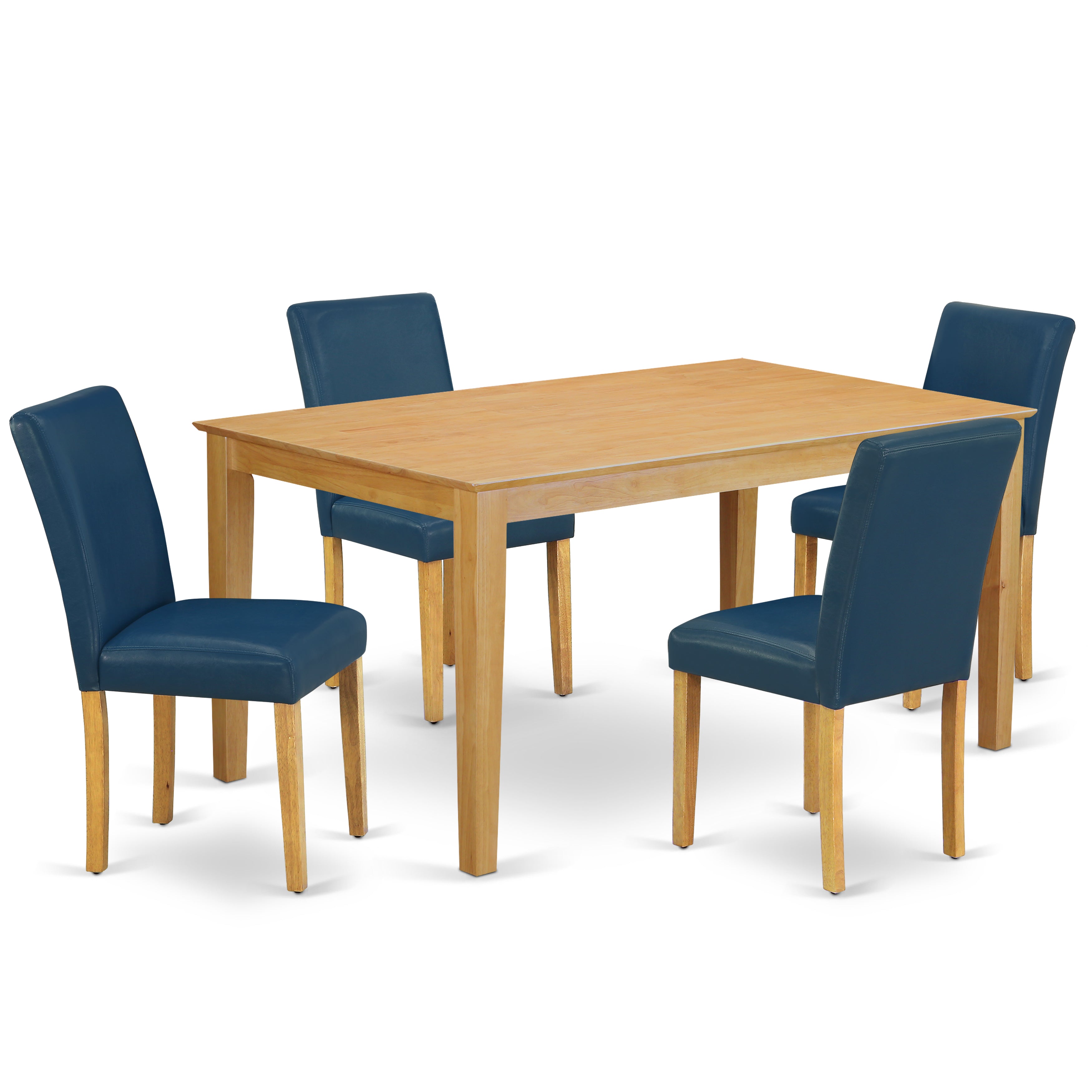 CAAB5-OAK-55 5Pc Rectangle 60" Dining Room Table And 4 Parson Chair With Oak Leg And Pu Leather Color Oasis